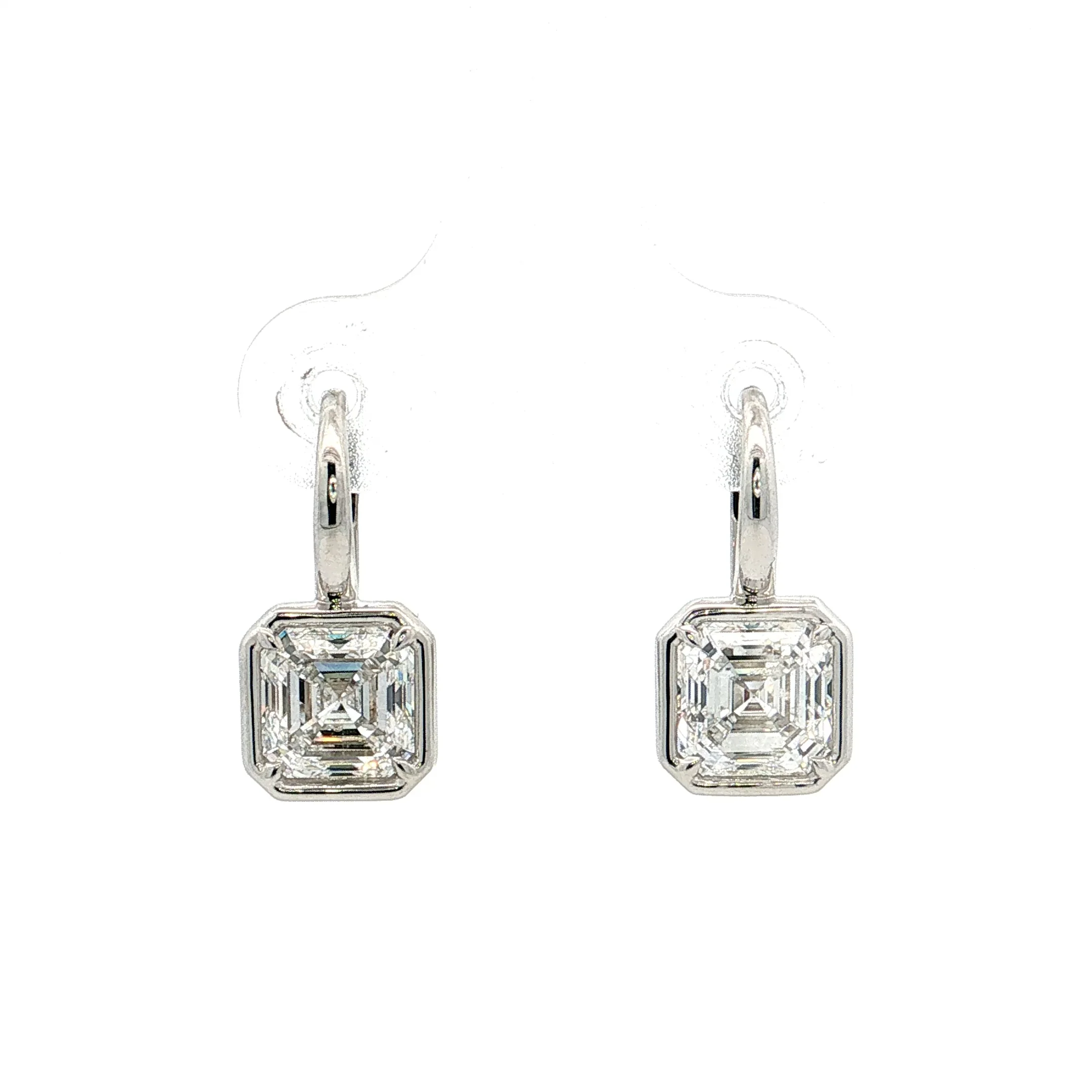 3.01 GIA Asscher Diamond Drop Earrings 18k White Gold