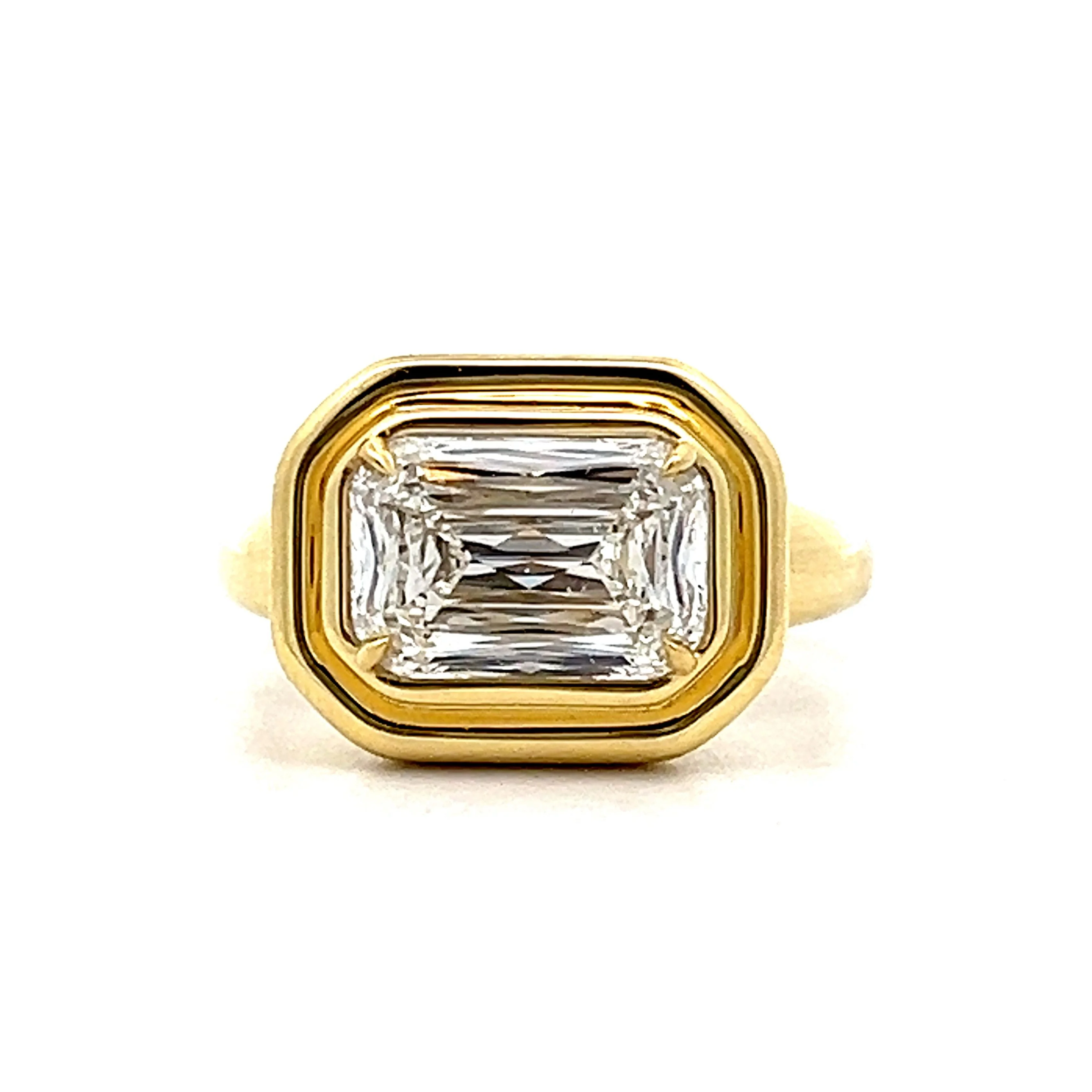 3.02 Emerald Cut Diamond Engagement Ring in Yellow Gold