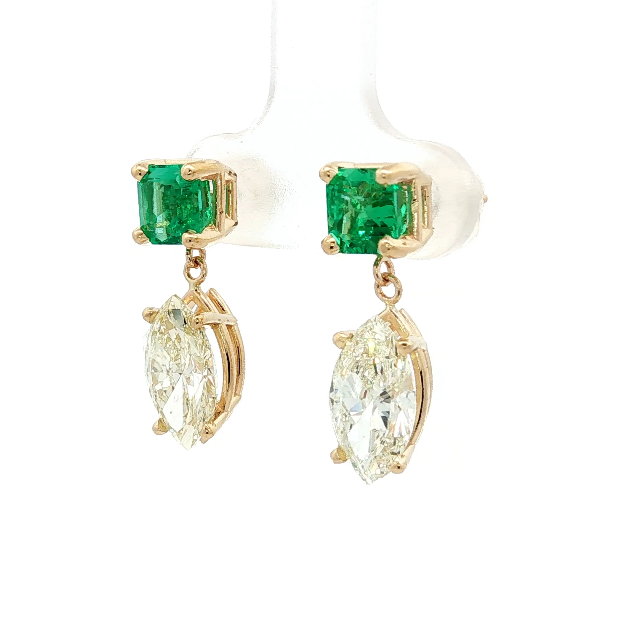 3.02 Marquise & Emerald Drop Earrings in 14k Yellow Gold - Image 2