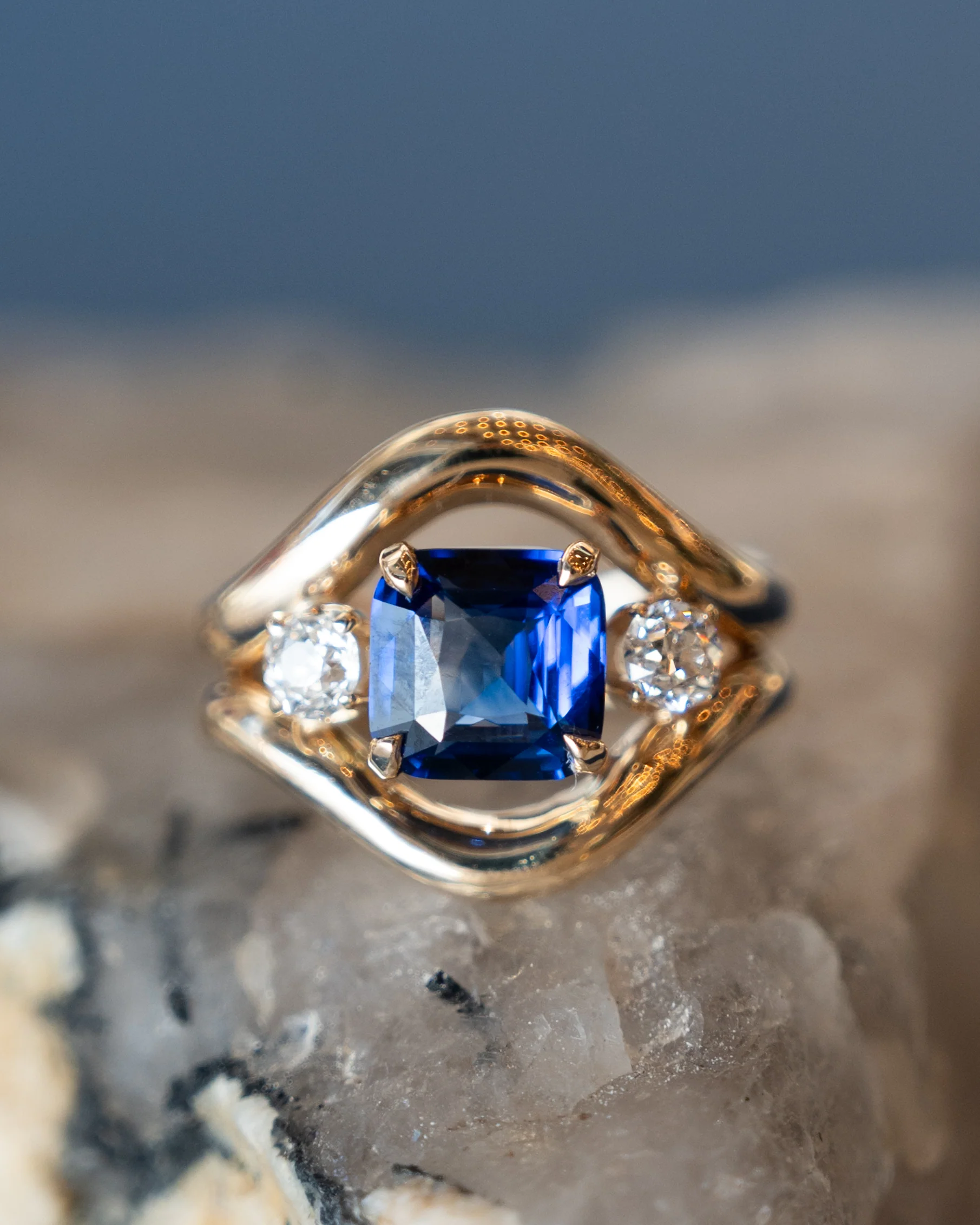 3.03 Square Sapphire & Diamond Engagement Ring 14k - Image 6