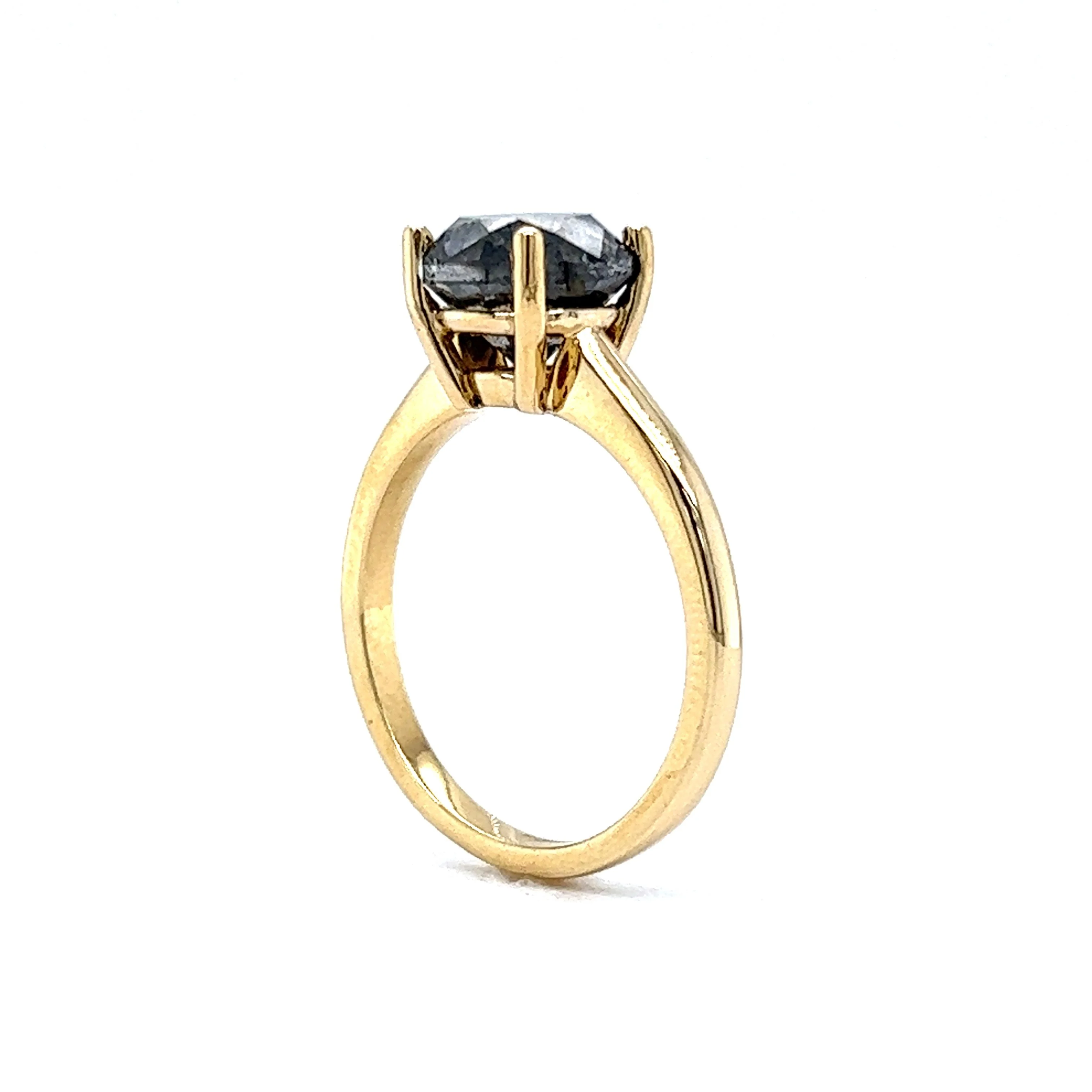 3.04 Salt & Pepper Diamond Engagement Ring in 14k Yellow Gold - Image 4