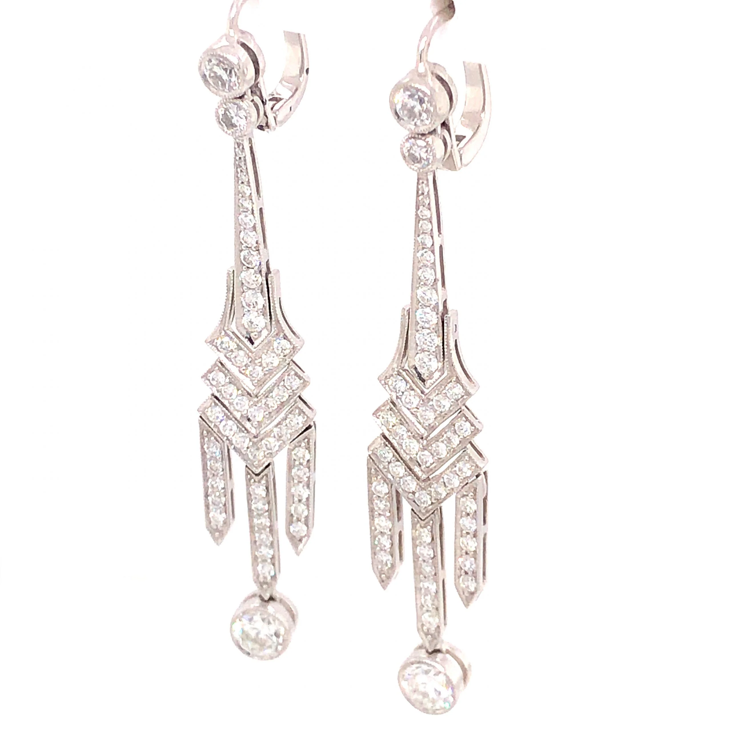 3.05 Round Brilliant Cut Diamond Drop Earrings in Platinum - Image 2