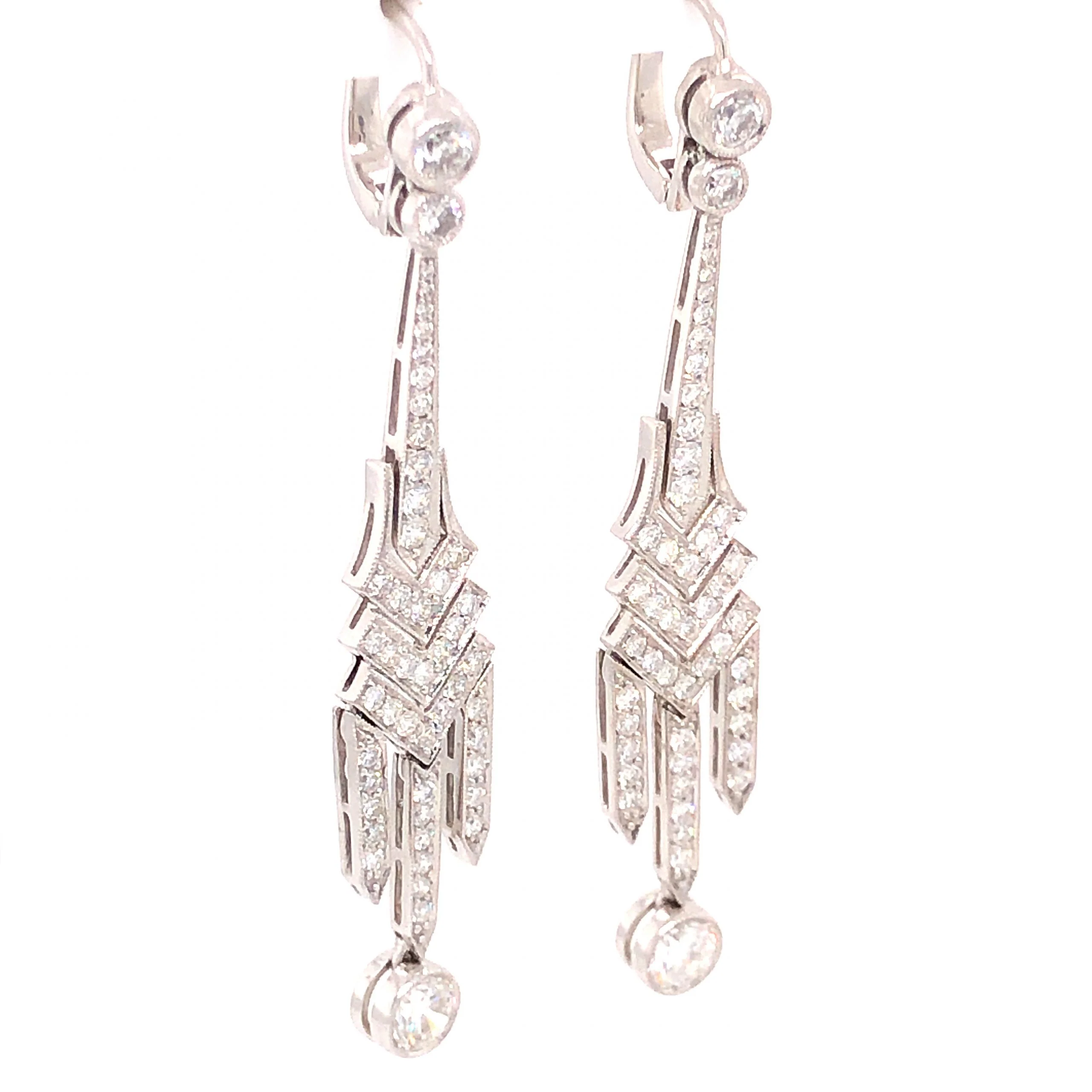 3.05 Round Brilliant Cut Diamond Drop Earrings in Platinum - Image 3