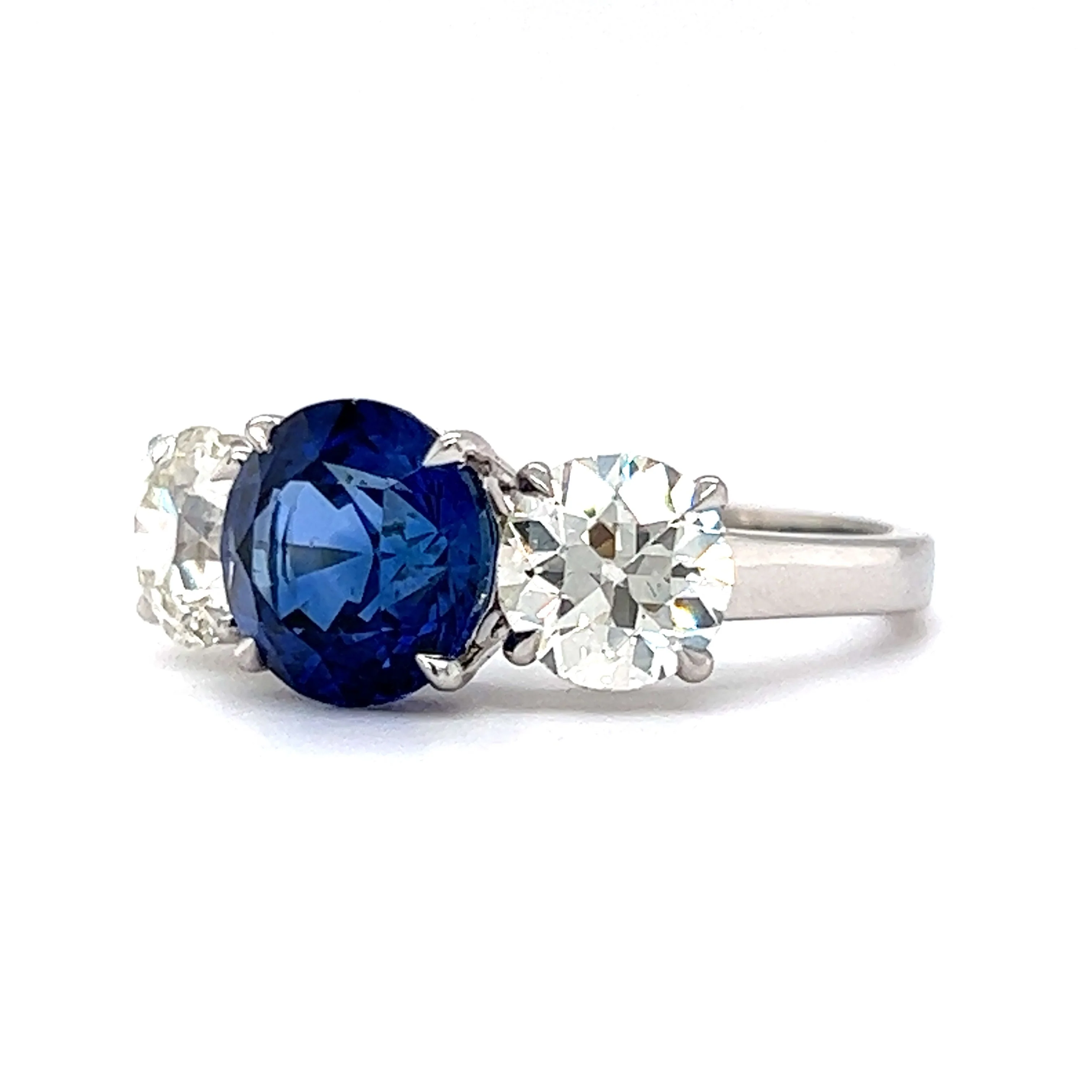 3.07 Sapphire & Diamond Three Stone Engagement Ring in Platinum - Image 2