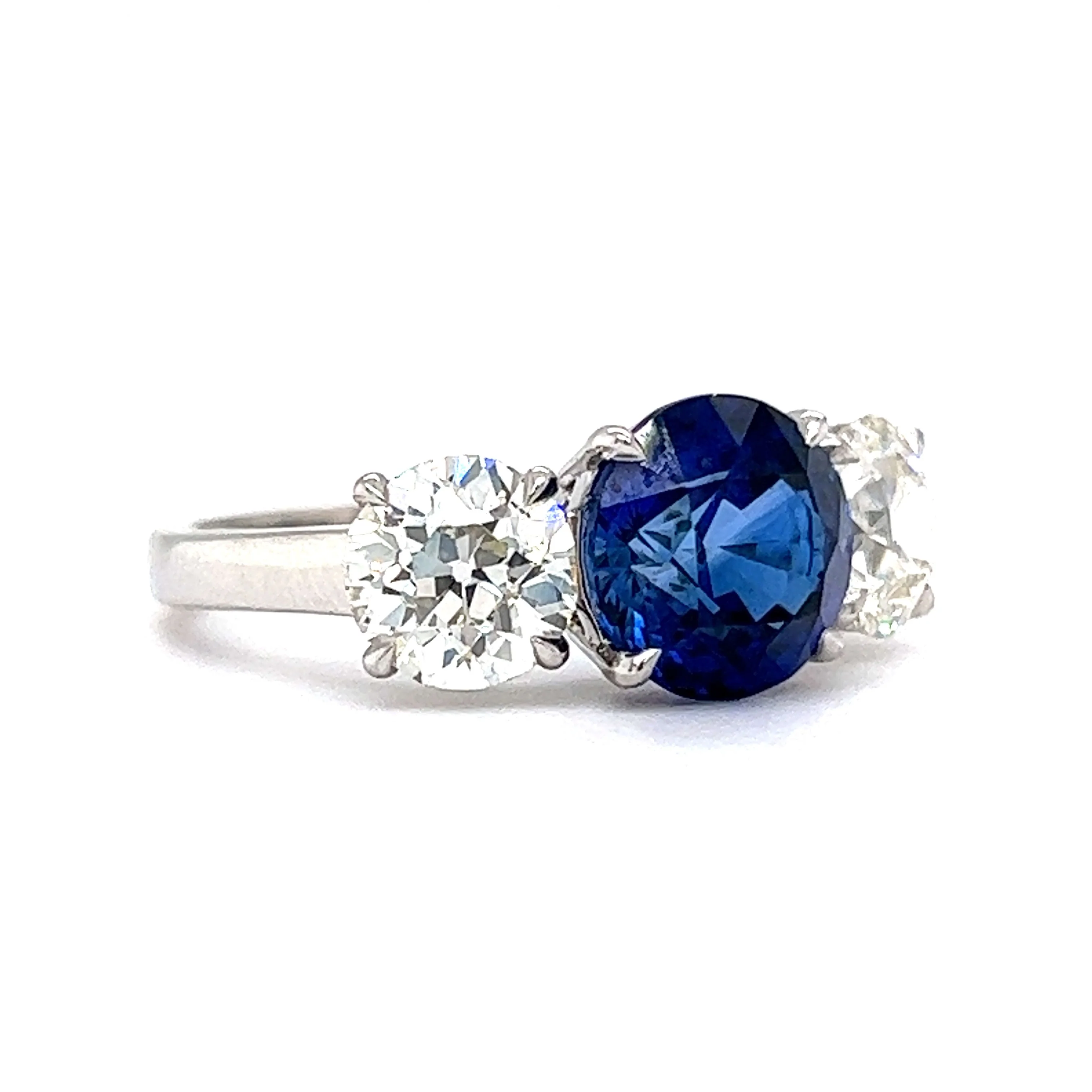 3.07 Sapphire & Diamond Three Stone Engagement Ring in Platinum - Image 3