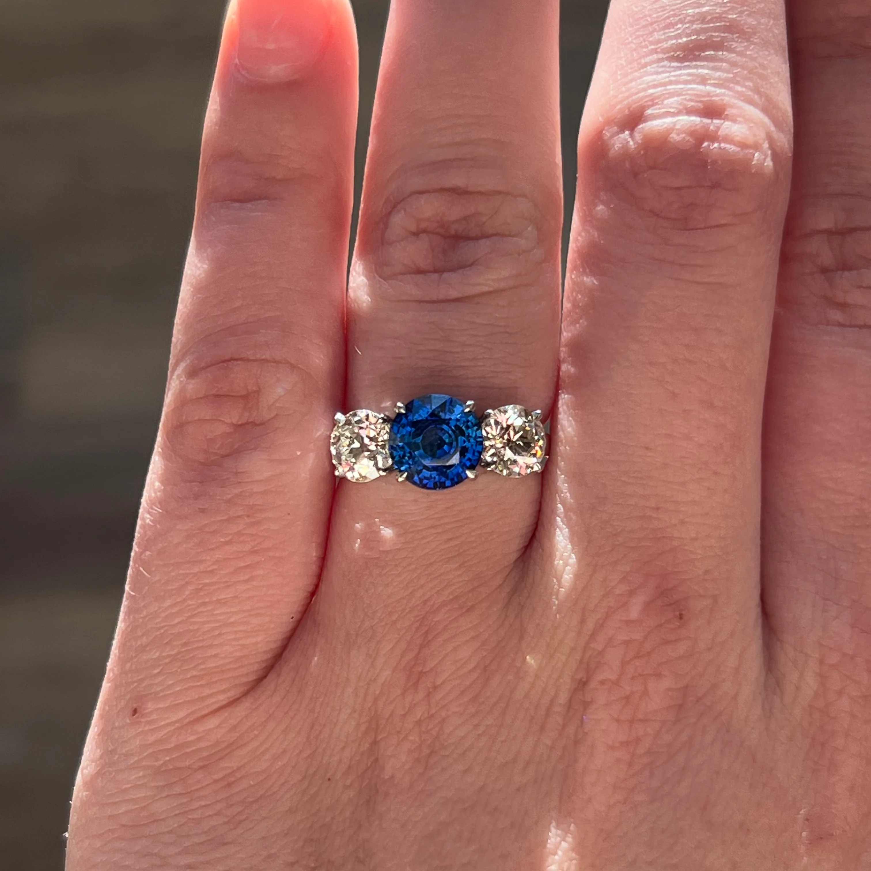 3.07 Sapphire & Diamond Three Stone Engagement Ring in Platinum - Image 6