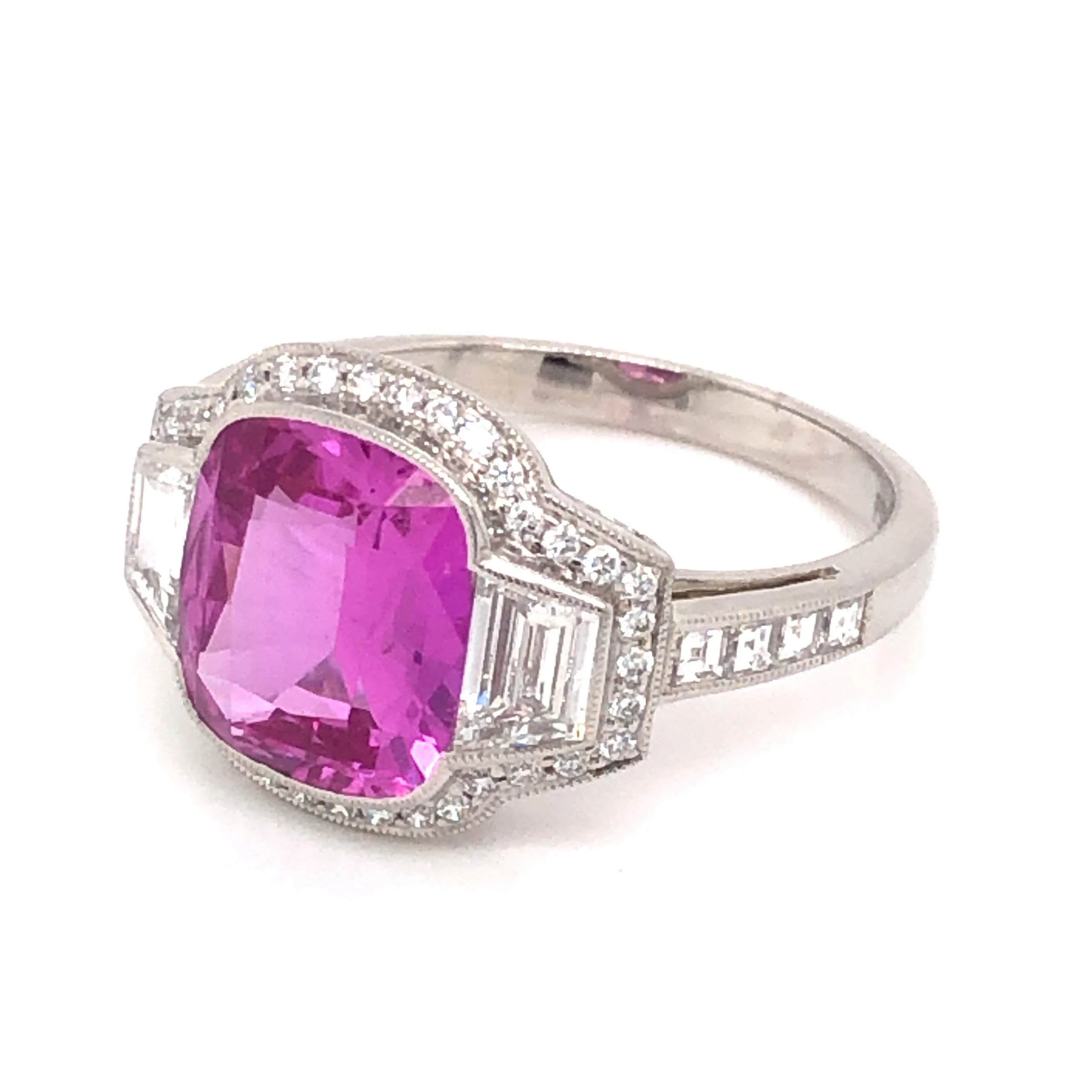 3.08 Pink Sapphire & Diamond Engagement Ring in Platinum - Image 2
