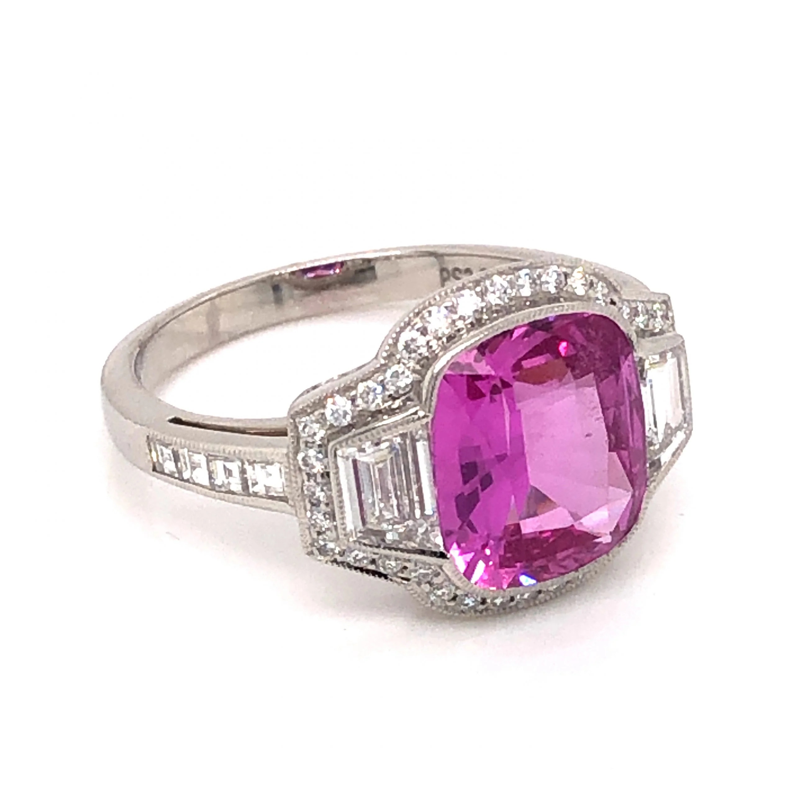 3.08 Pink Sapphire & Diamond Engagement Ring in Platinum - Image 3