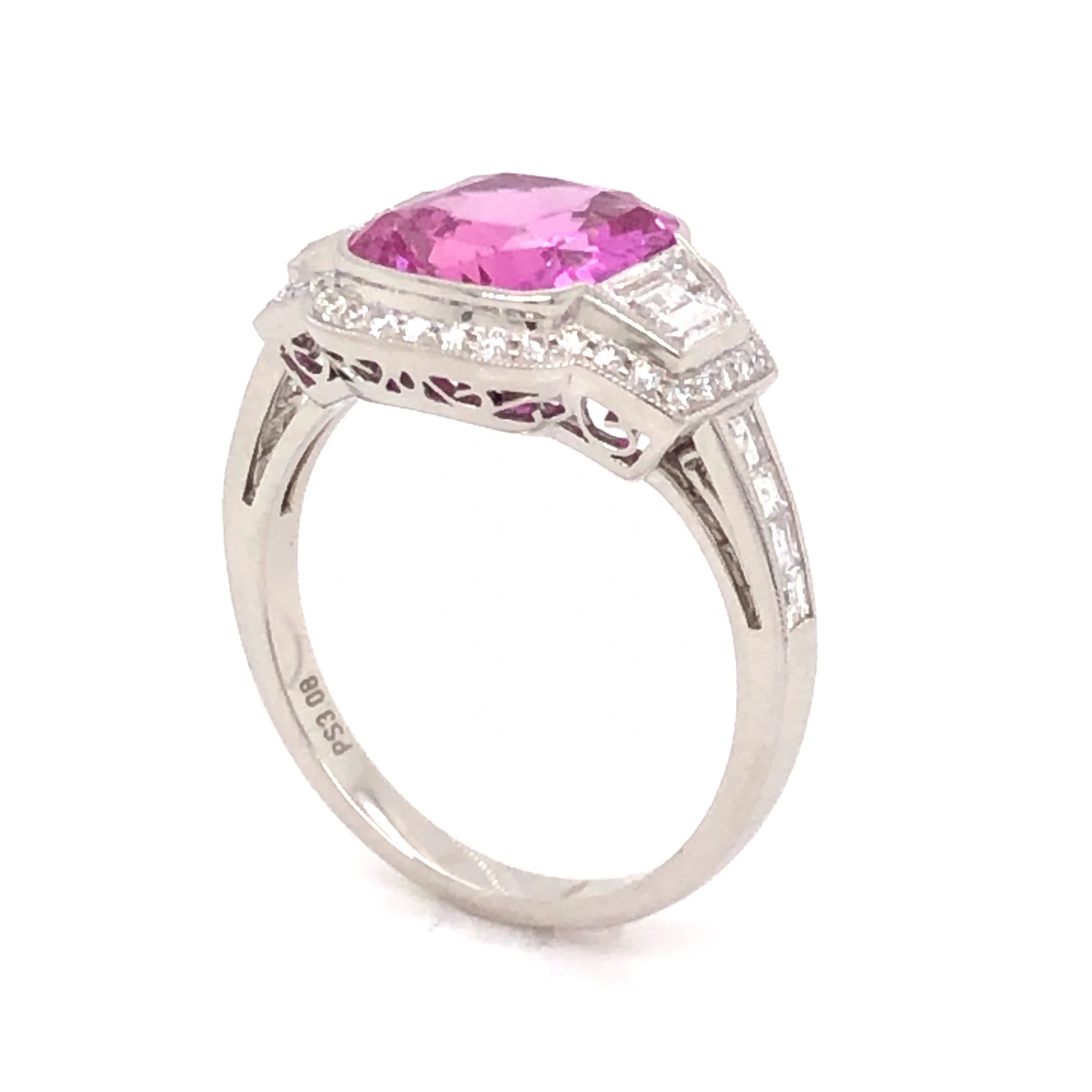 3.08 Pink Sapphire & Diamond Engagement Ring in Platinum - Image 5