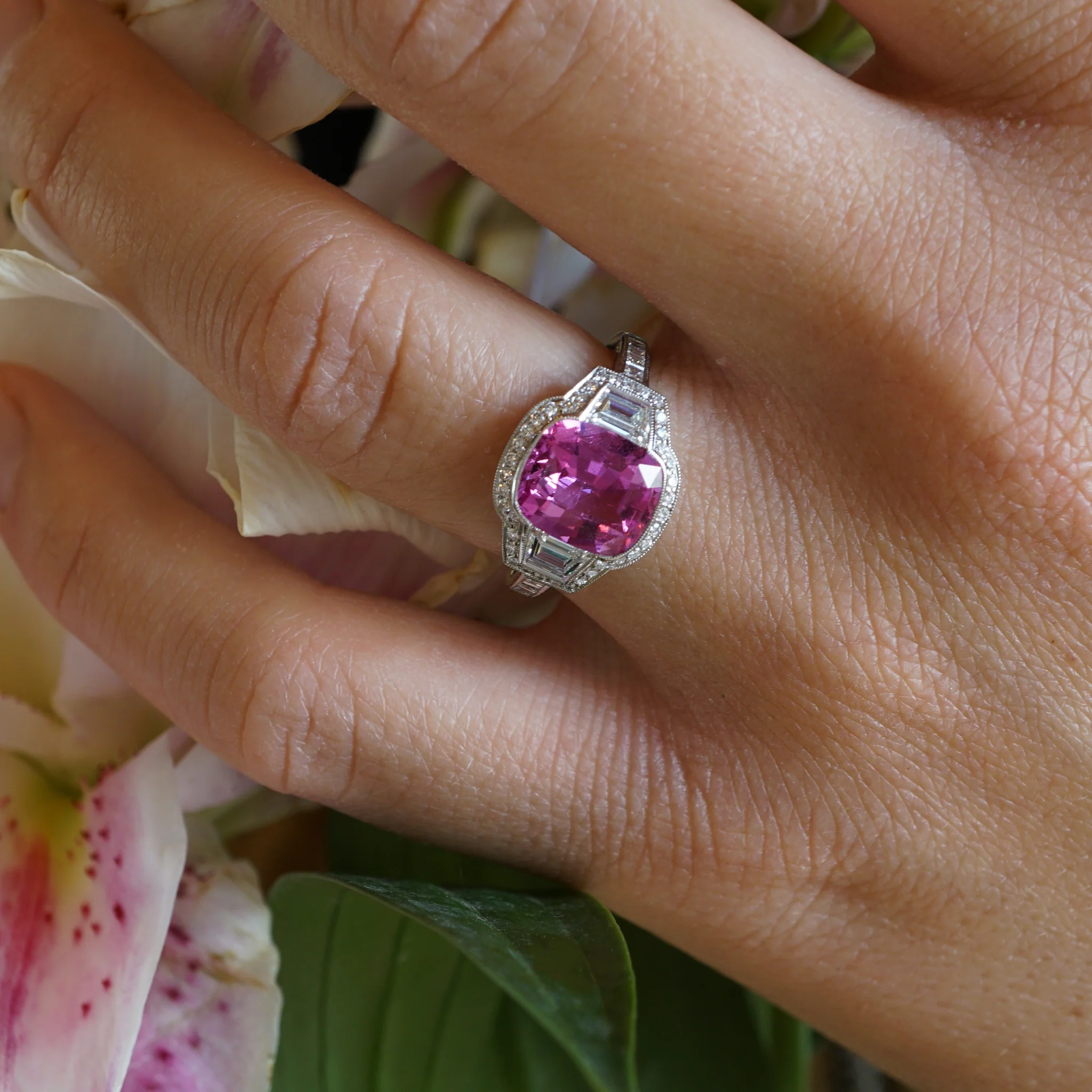 3.08 Pink Sapphire & Diamond Engagement Ring in Platinum - Image 6