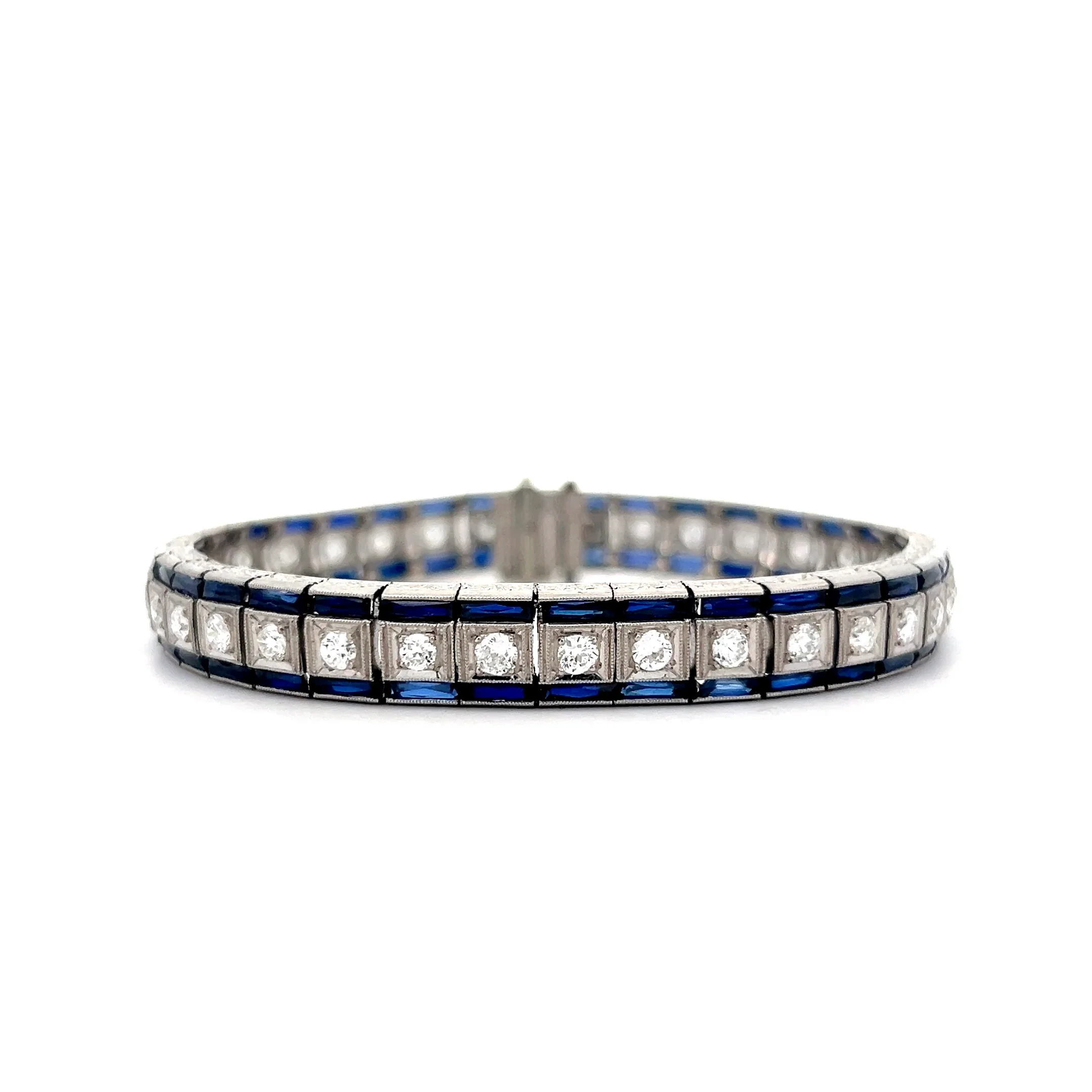 3.09 Antique Deco Diamond & Sapphire Bracelet in Platinum