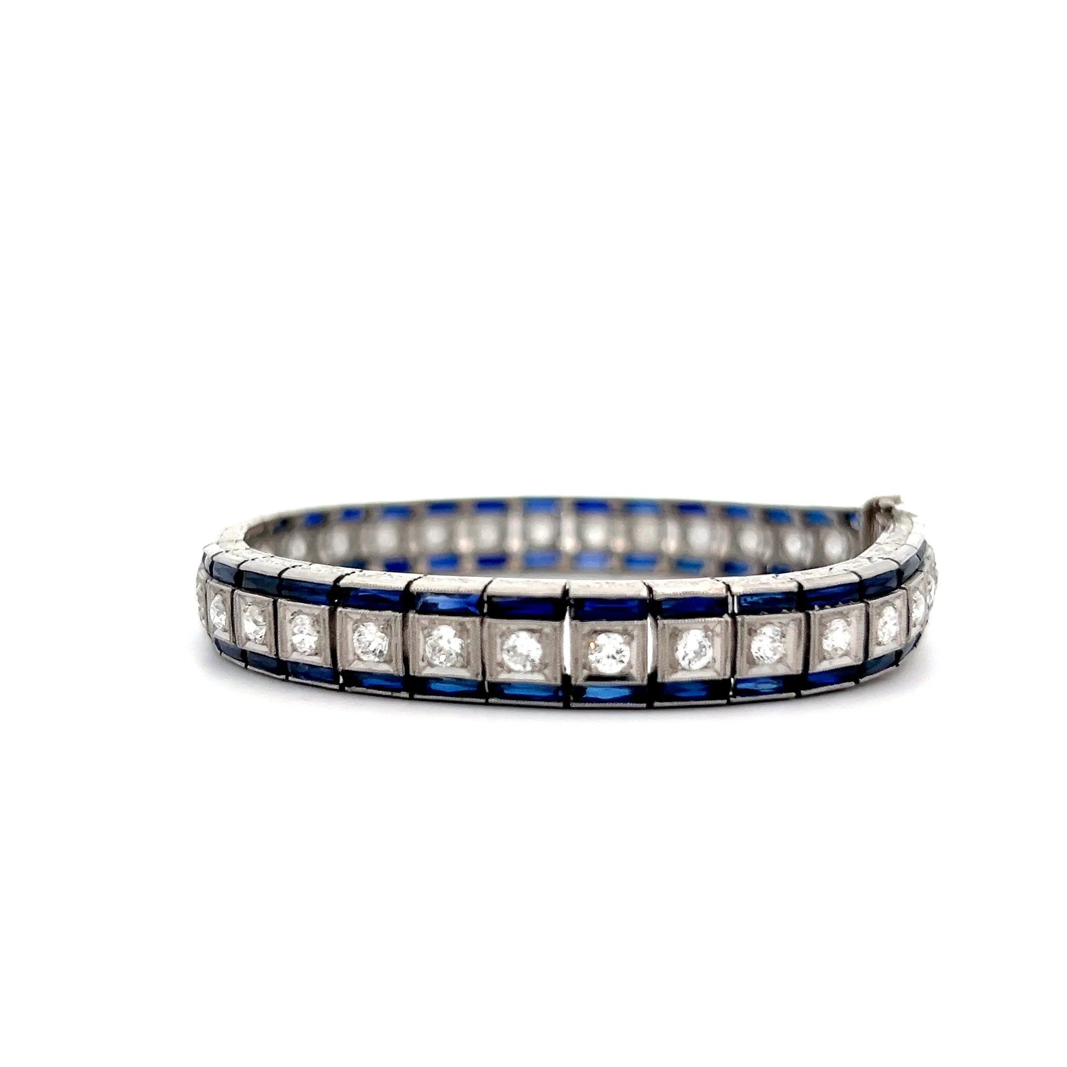 3.09 Antique Deco Diamond & Sapphire Bracelet in Platinum - Image 2