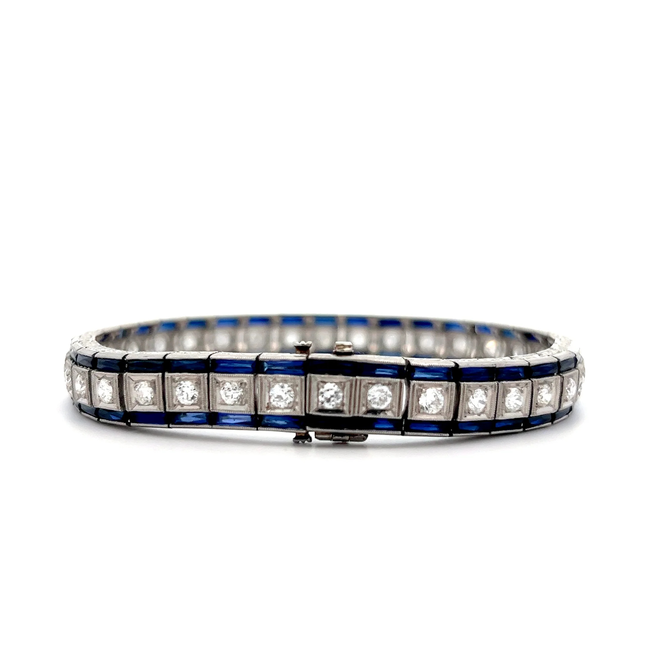 3.09 Antique Deco Diamond & Sapphire Bracelet in Platinum - Image 4
