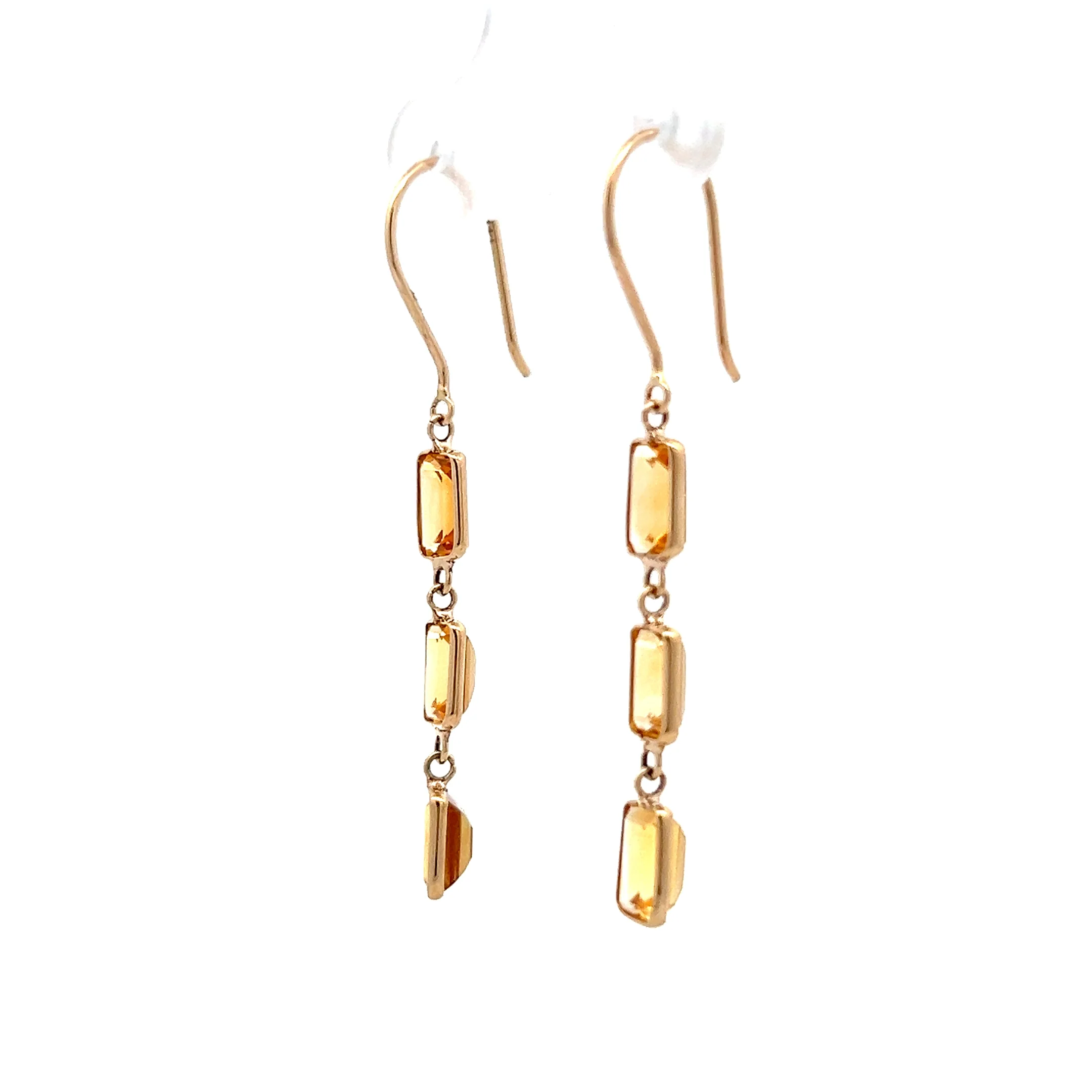 3.10 Emerald Cut Citrine Drop Earrings in 14k - Image 2