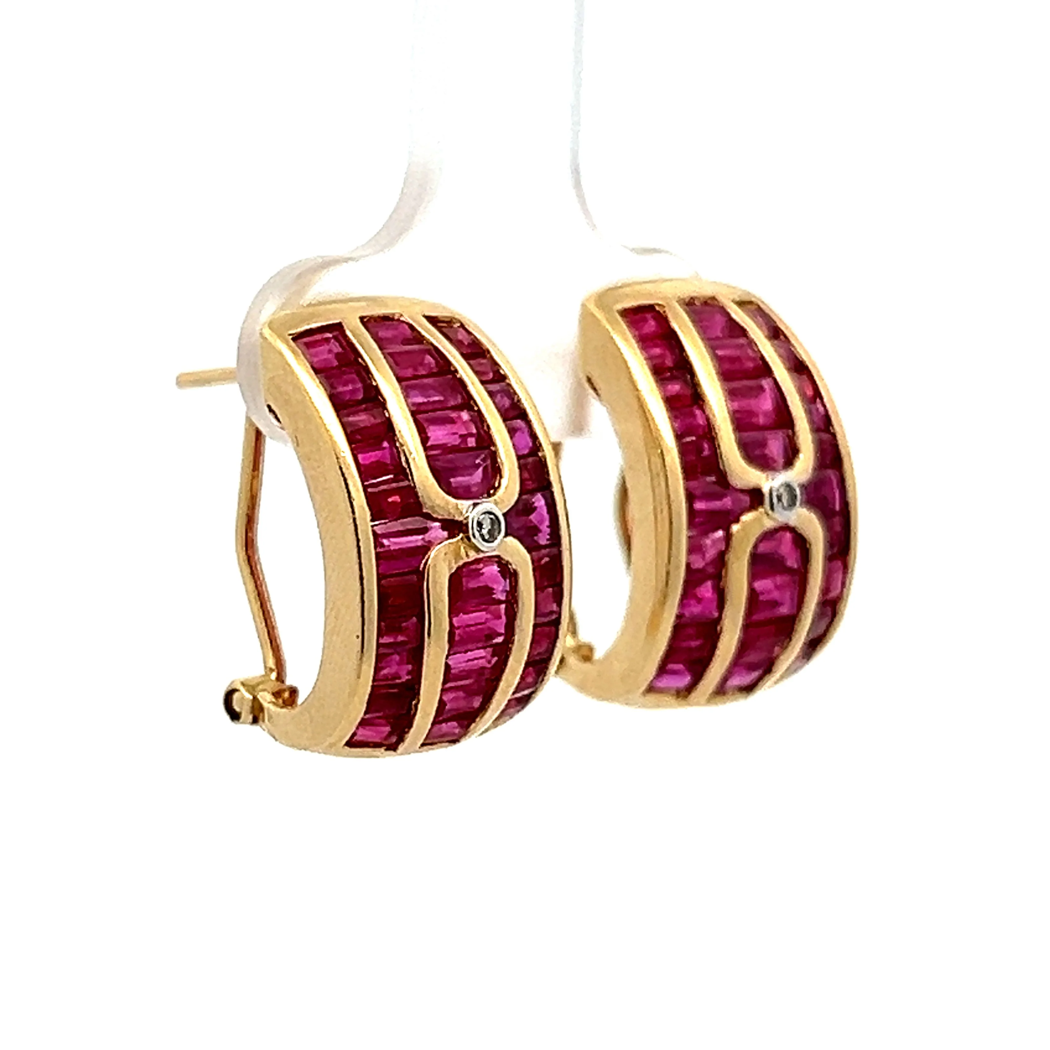 3.12 Ruby & Diamond Baguette Hoop Earrings in Yellow Gold - Image 3