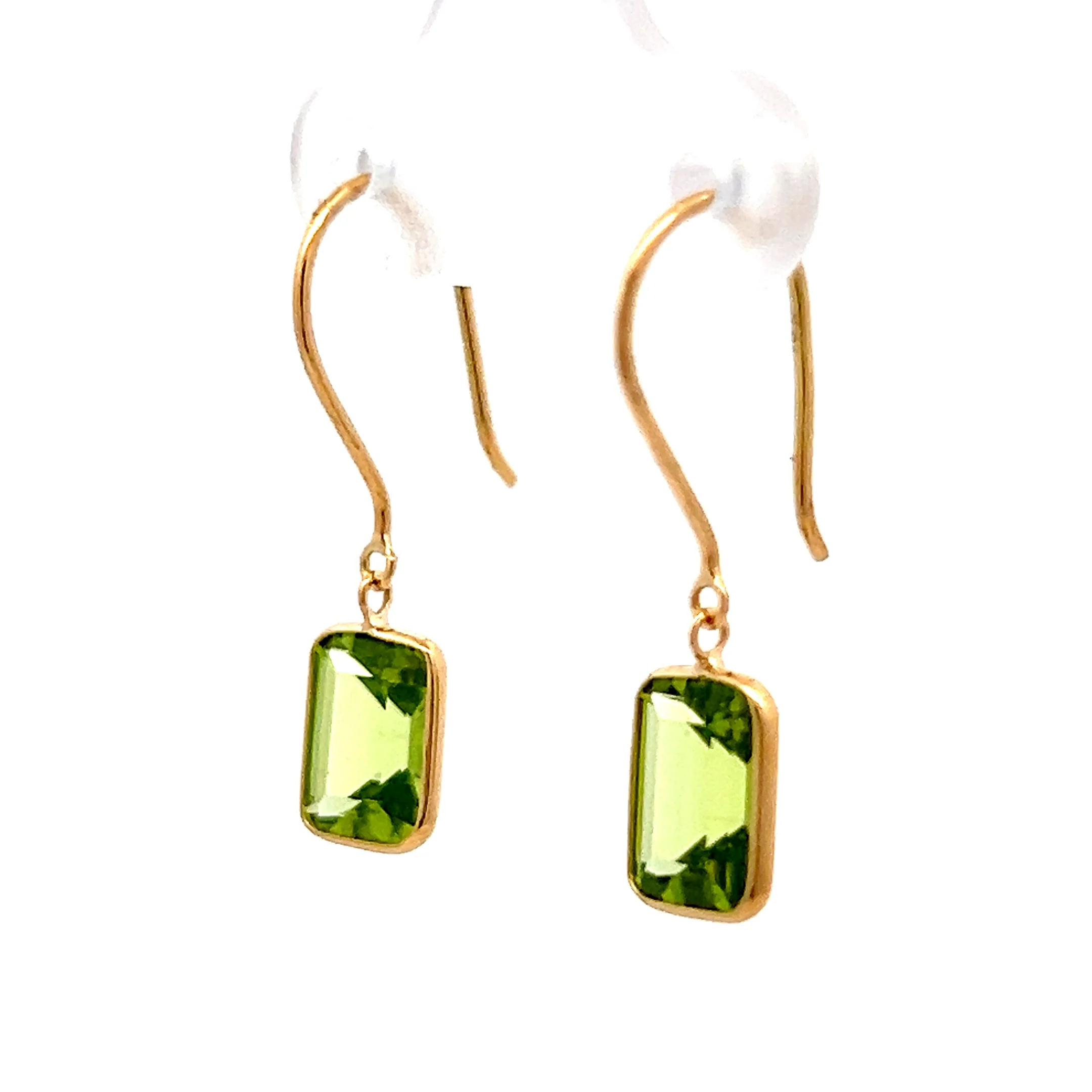 3.15 Emerald Cut Peridot Drop Earrings in 18k - Image 2
