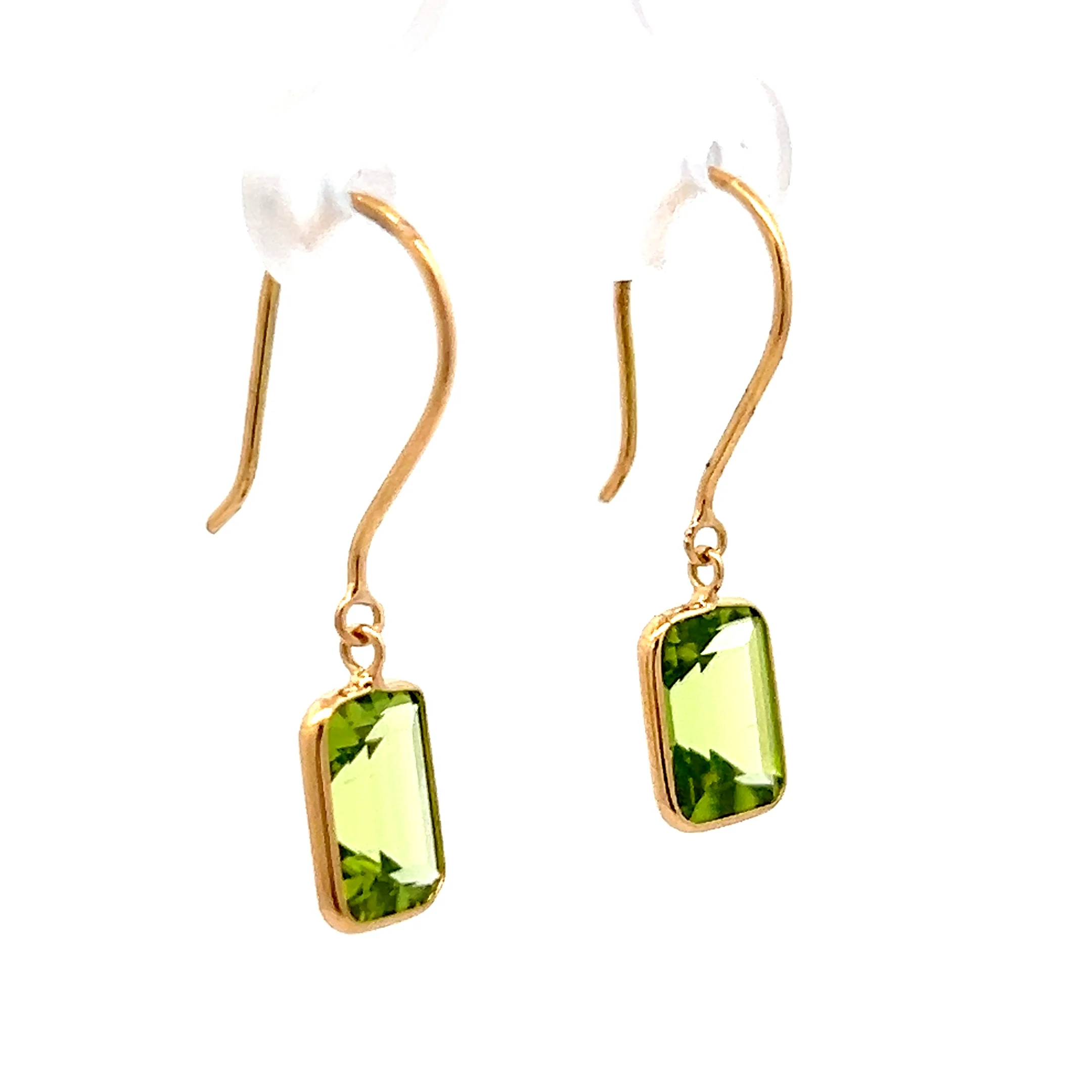 3.15 Emerald Cut Peridot Drop Earrings in 18k - Image 3