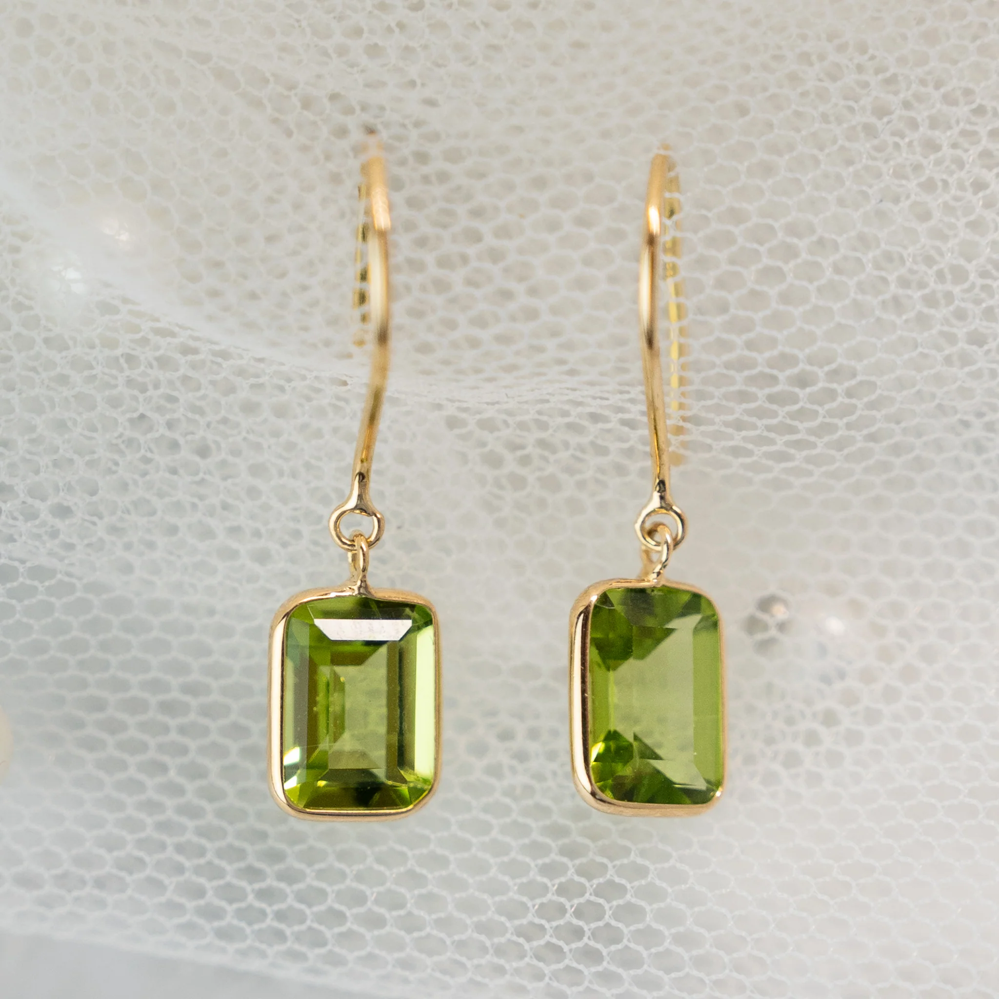 3.15 Emerald Cut Peridot Drop Earrings in 18k - Image 4