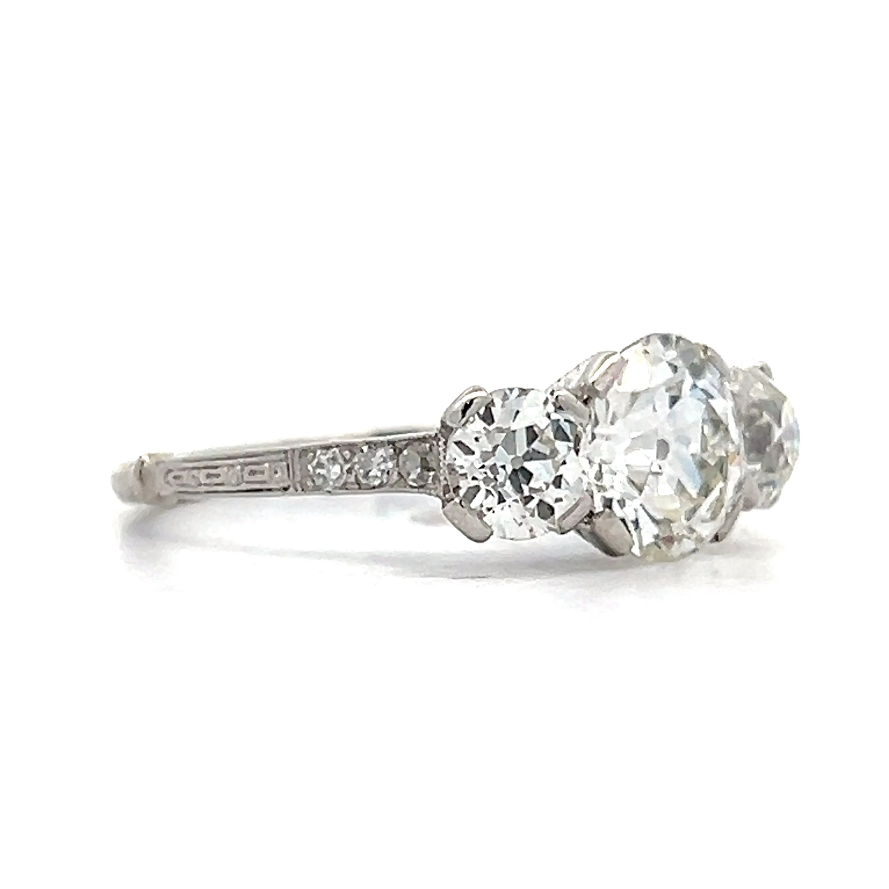 3.15 Vintage Three Stone Old European Diamond Engagement Ring - Image 3