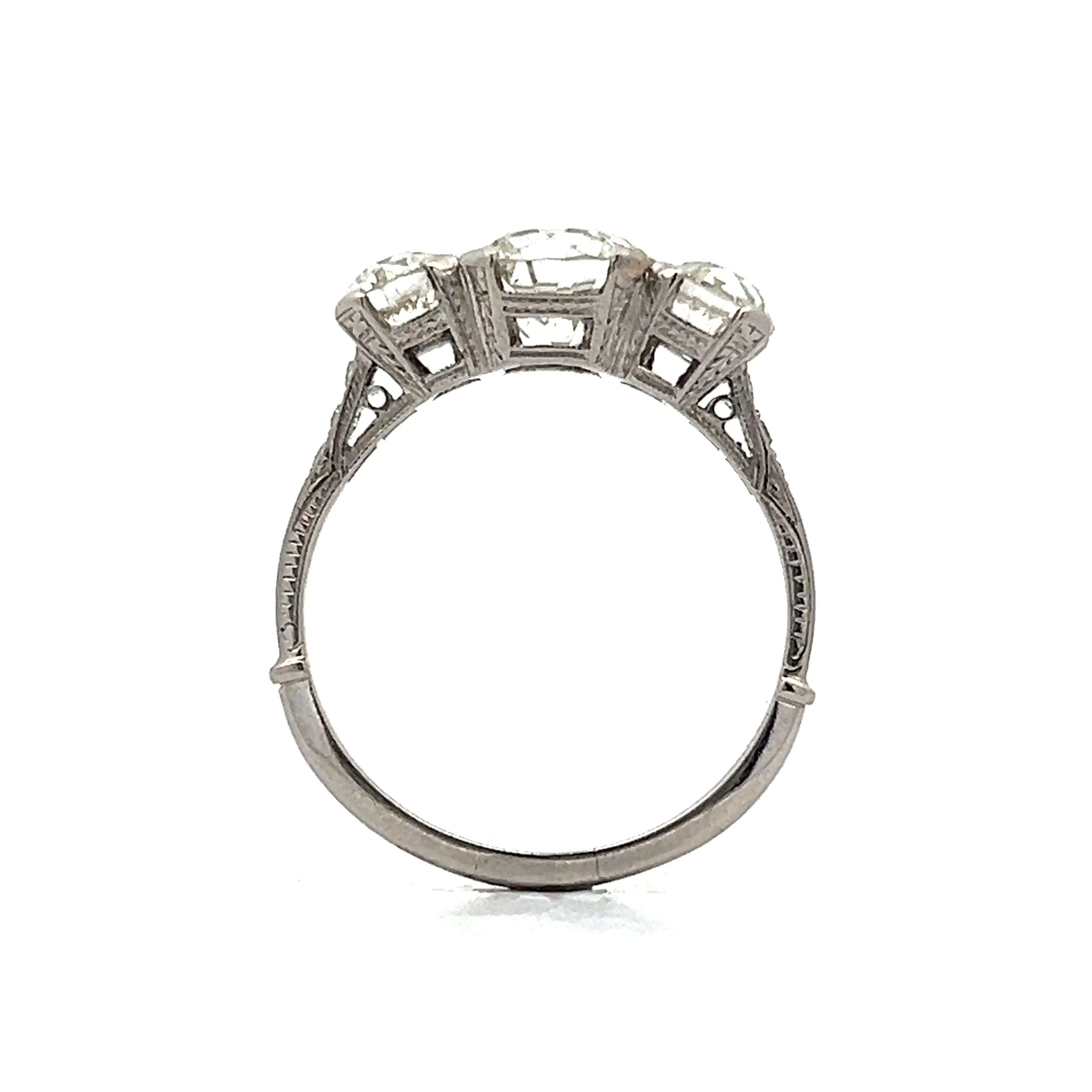 3.15 Vintage Three Stone Old European Diamond Engagement Ring - Image 4