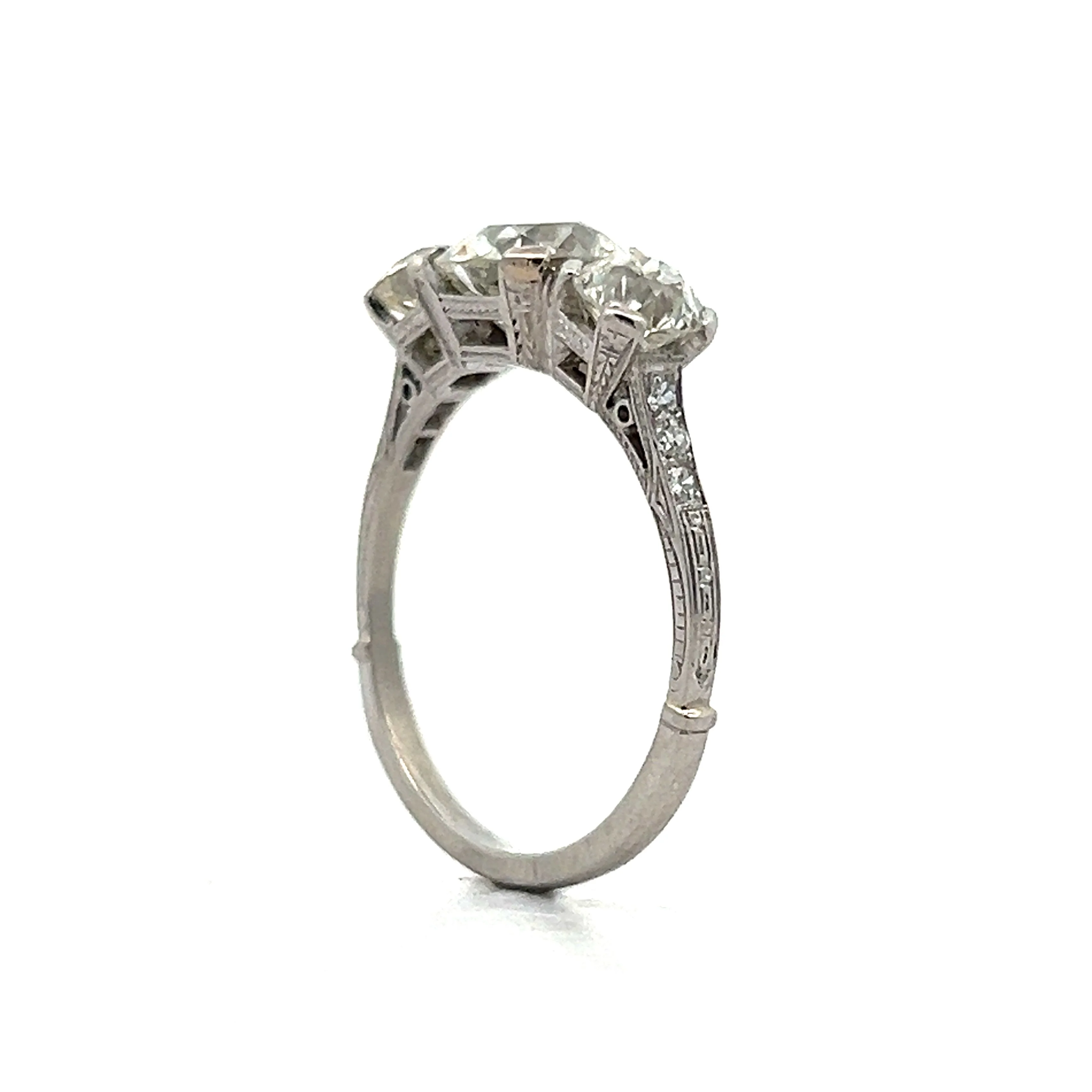 3.15 Vintage Three Stone Old European Diamond Engagement Ring - Image 5