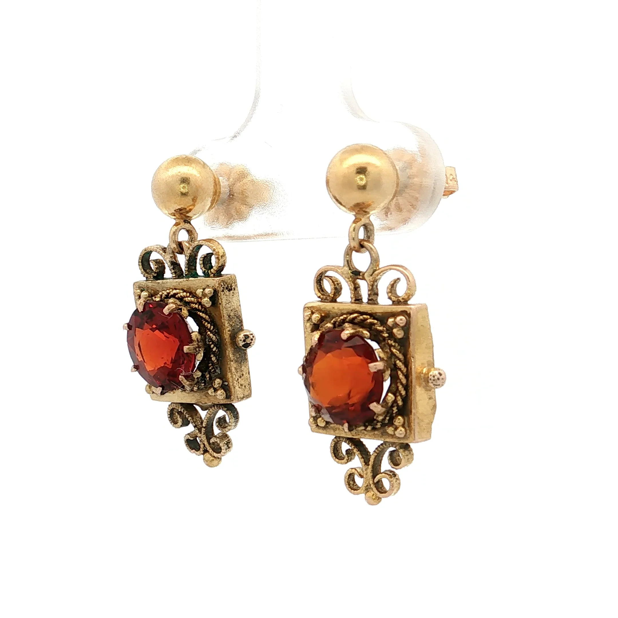 3.18 Antique Victorian Garnet Drop Earrings 14k - Image 2