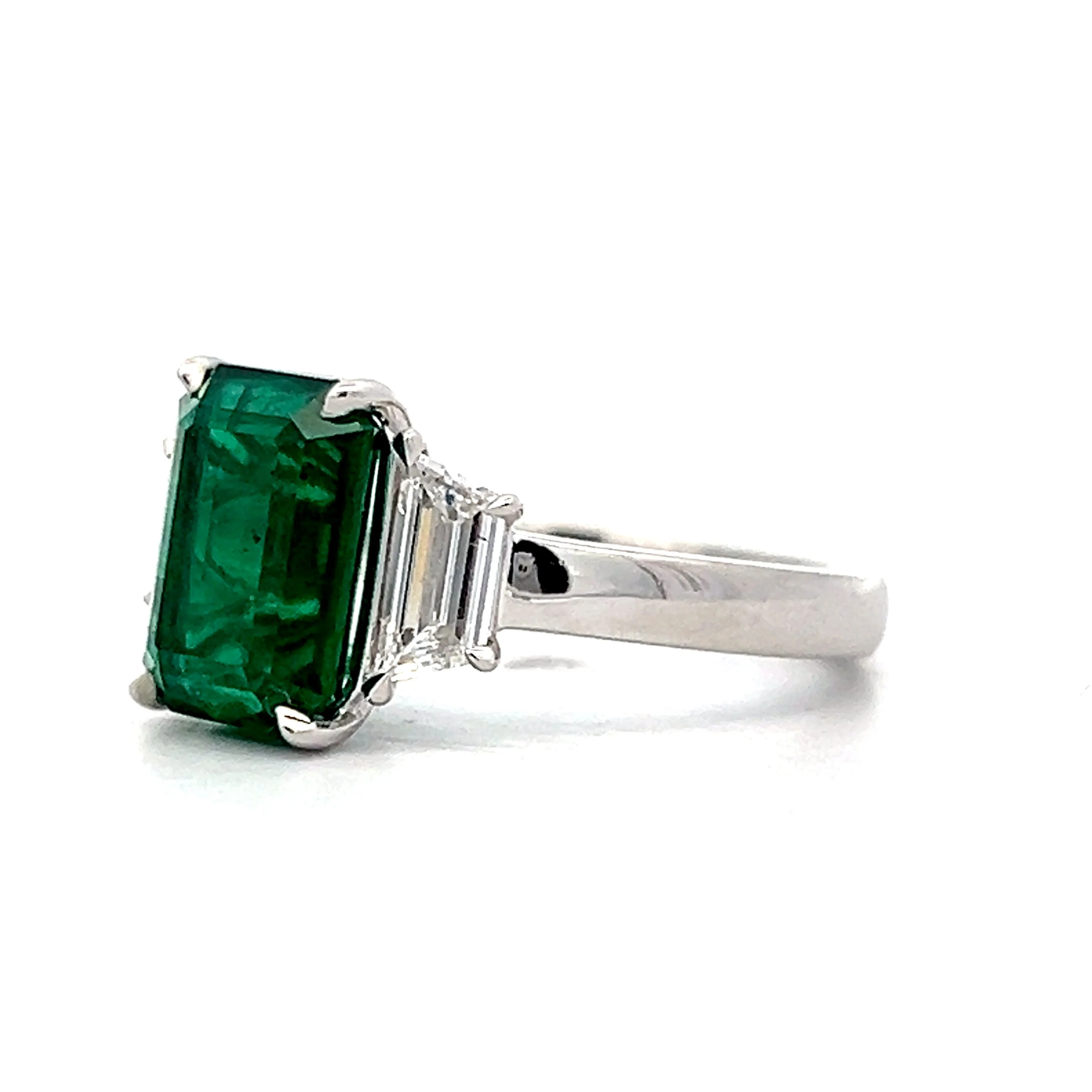 3.18 Emerald Cut Emerald & Diamond Ring in Platinum - Image 2