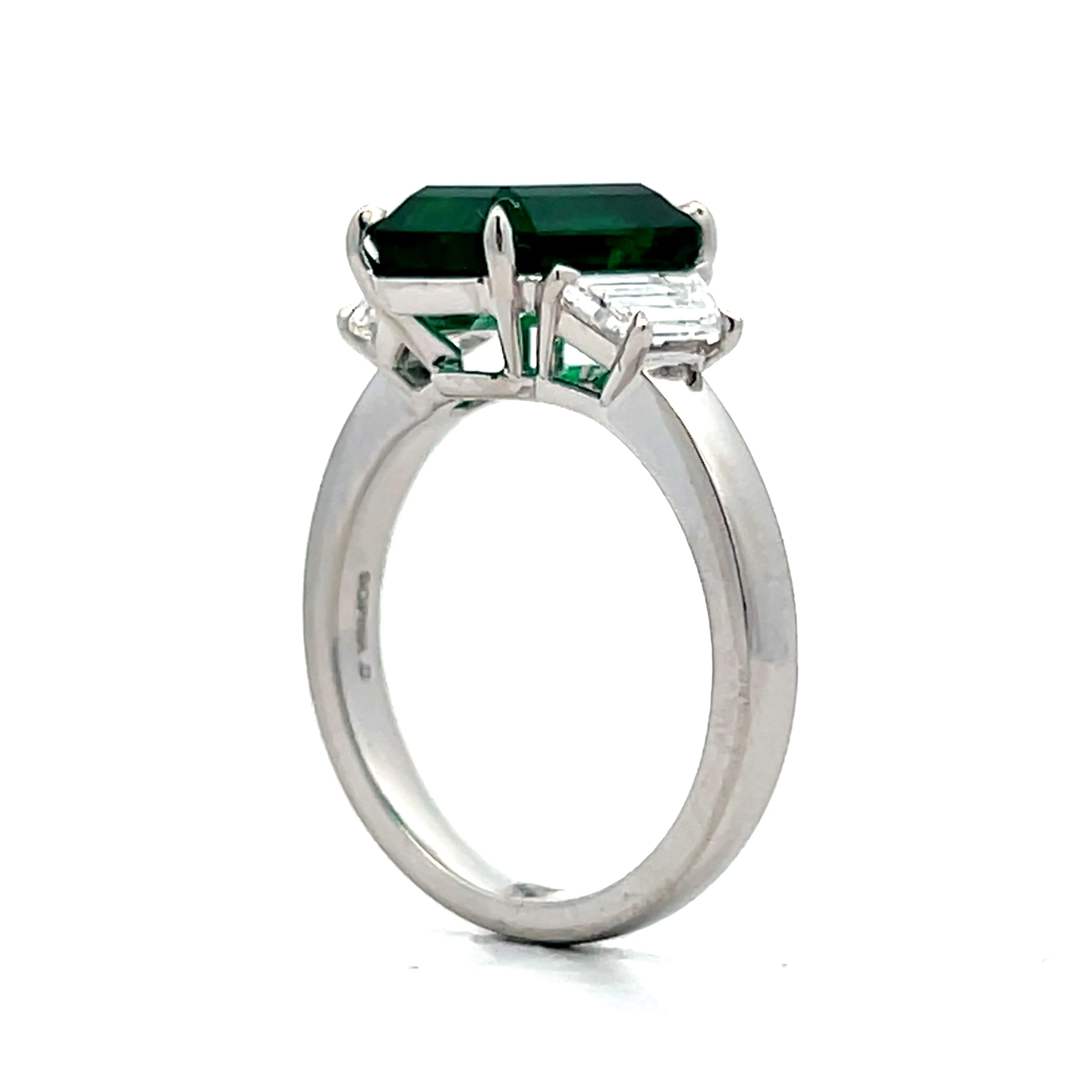3.18 Emerald Cut Emerald & Diamond Ring in Platinum - Image 5