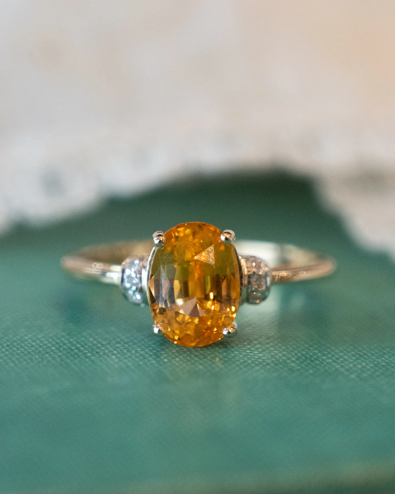 3.18 Oval Orange Sapphire Engagement Ring Two-Tone 14k - Image 6