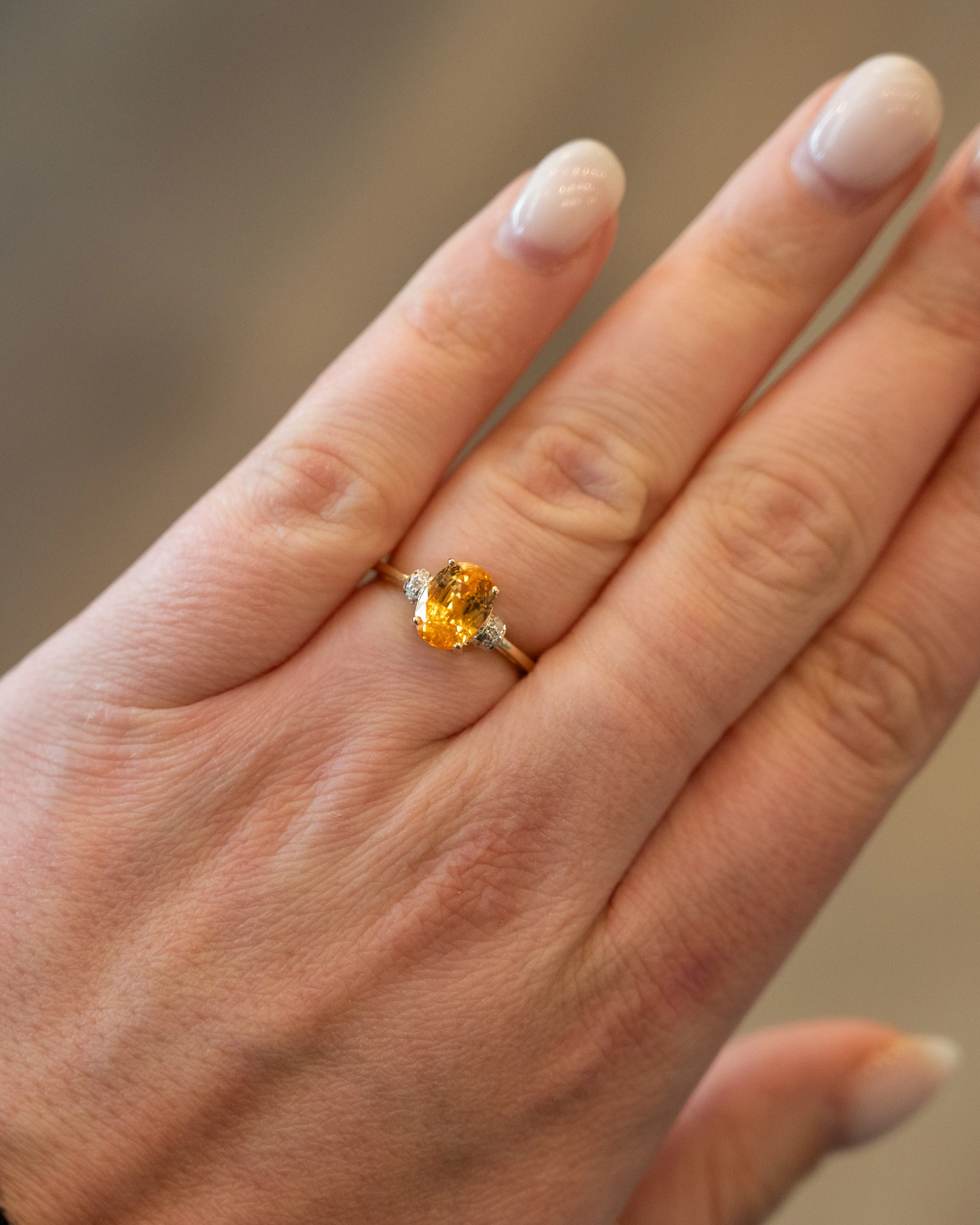3.18 Oval Orange Sapphire Engagement Ring Two-Tone 14k - Image 7