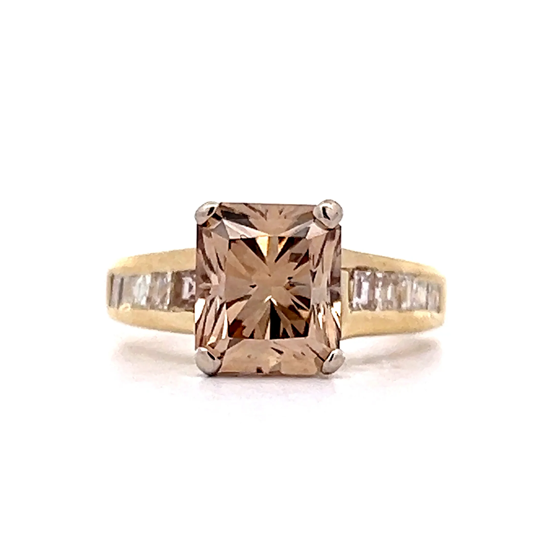 3.20 Light Brown Radiant Cut Engagement Ring in 14k