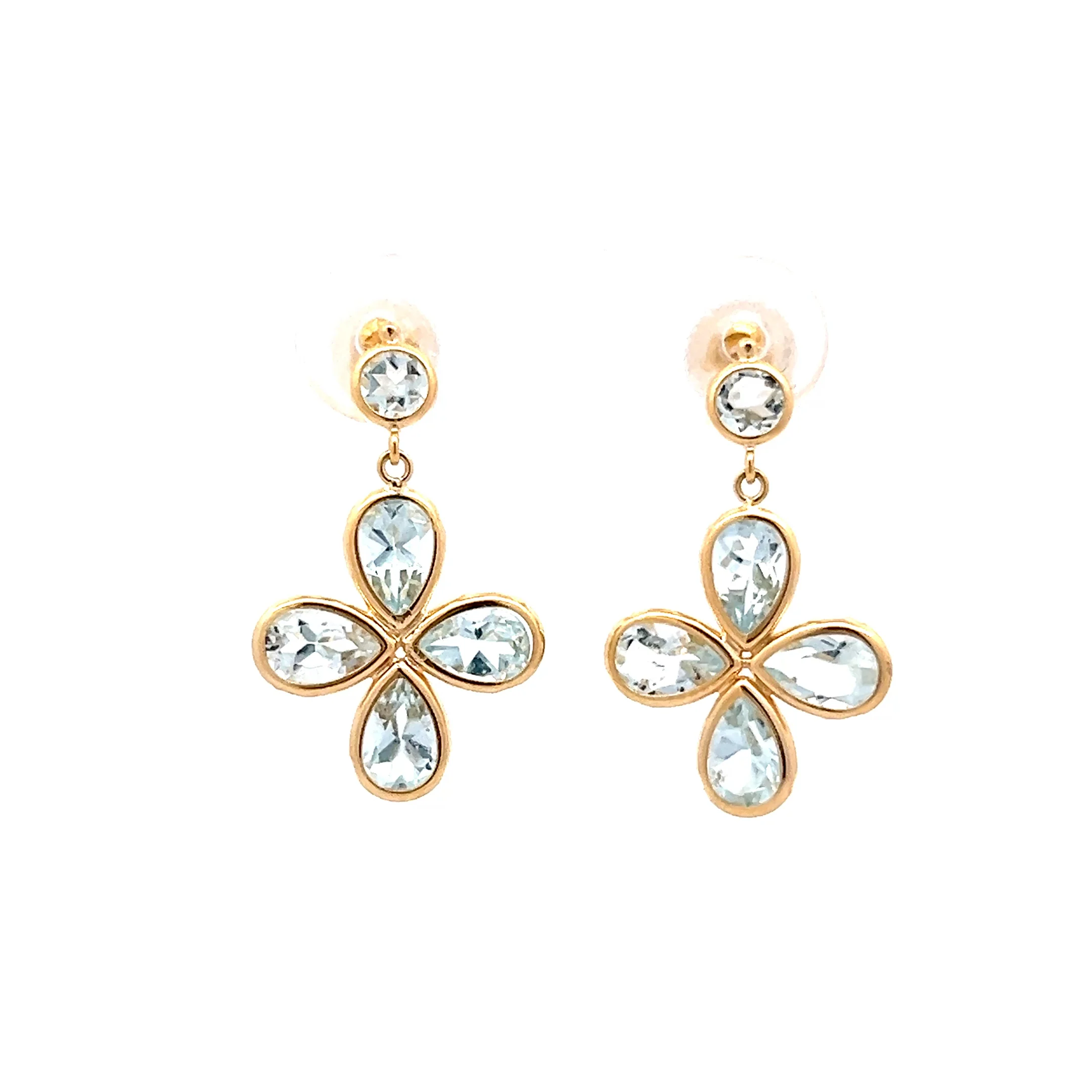 3.20 Pear Cut Aquamarine Earrings in 18k Yellow Gold
