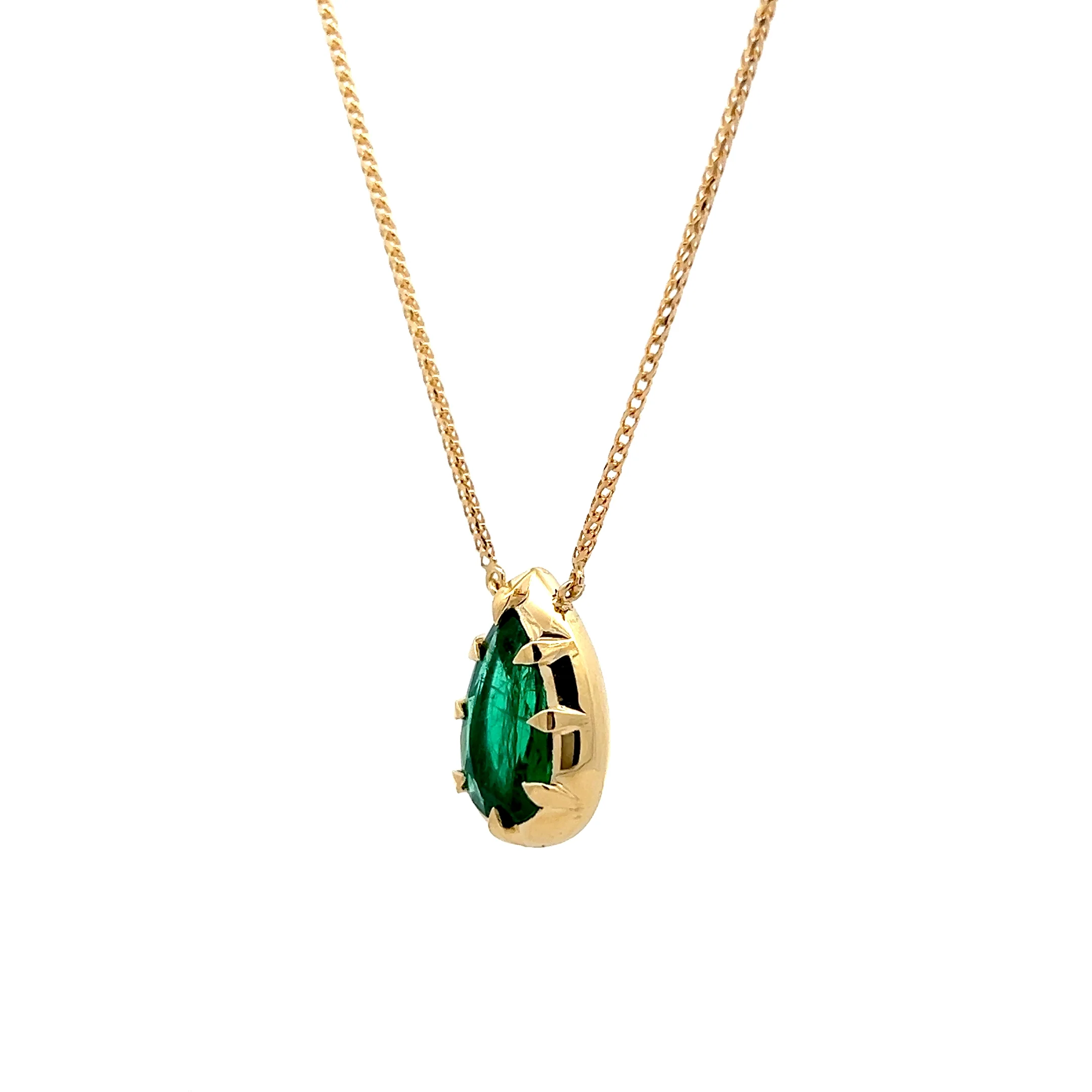 3.22 Pear Cut Emerald Pendant Necklace in 18k - Image 2