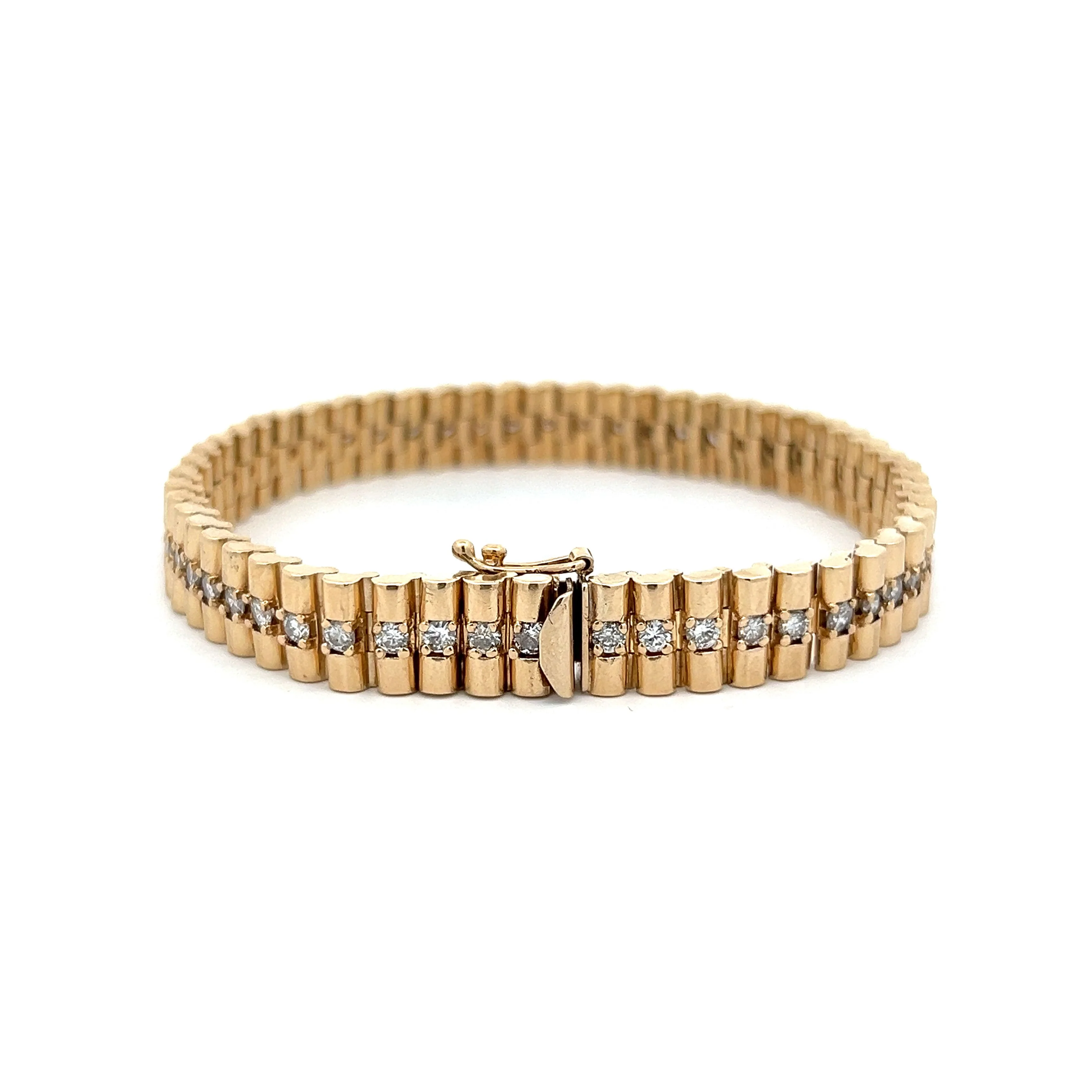3.24 Fluted Link Diamond Bracelet in 14k Yellow Gold - Image 4