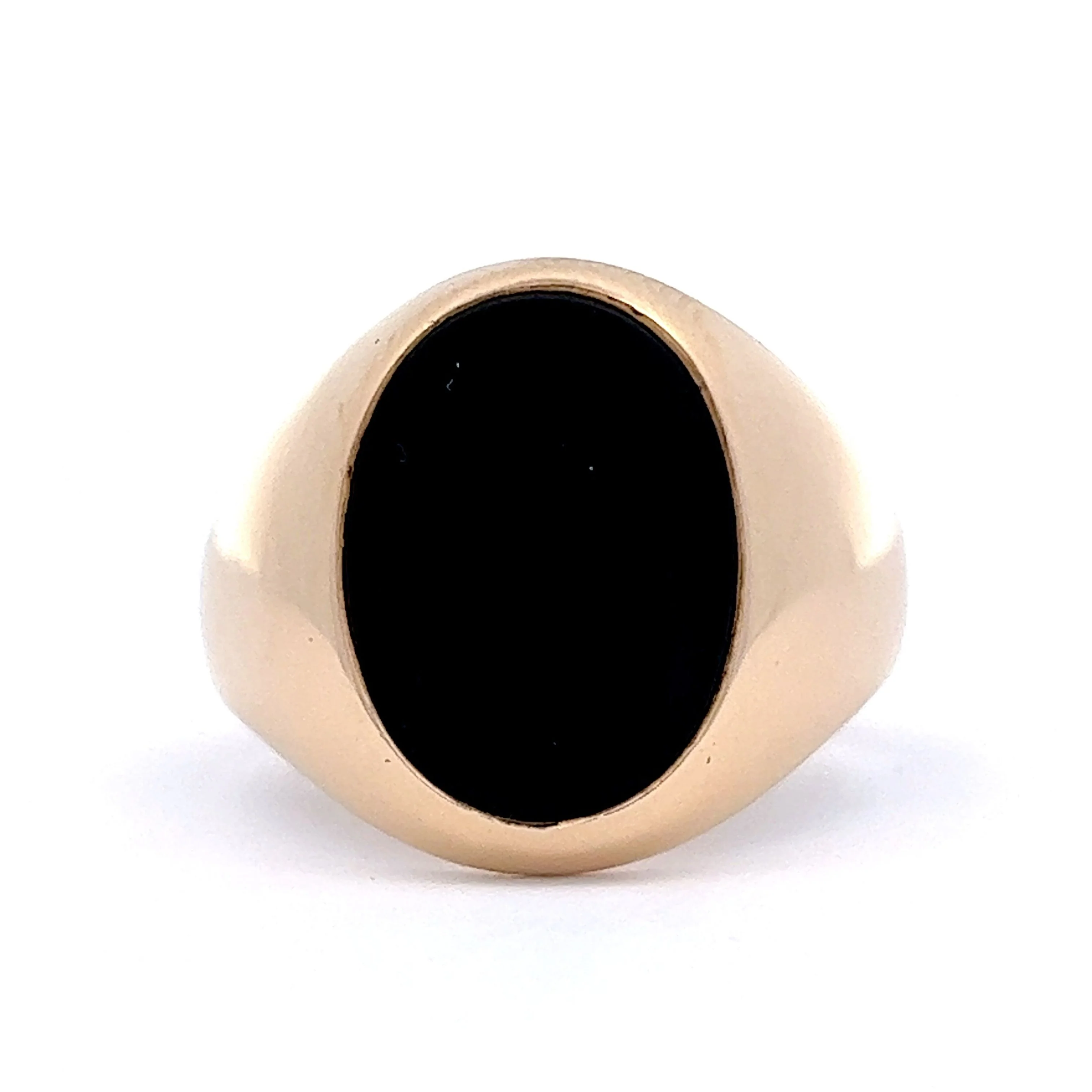 3.25 Men's Cabochon Onyx Signet Ring in 14k Yellow Gold