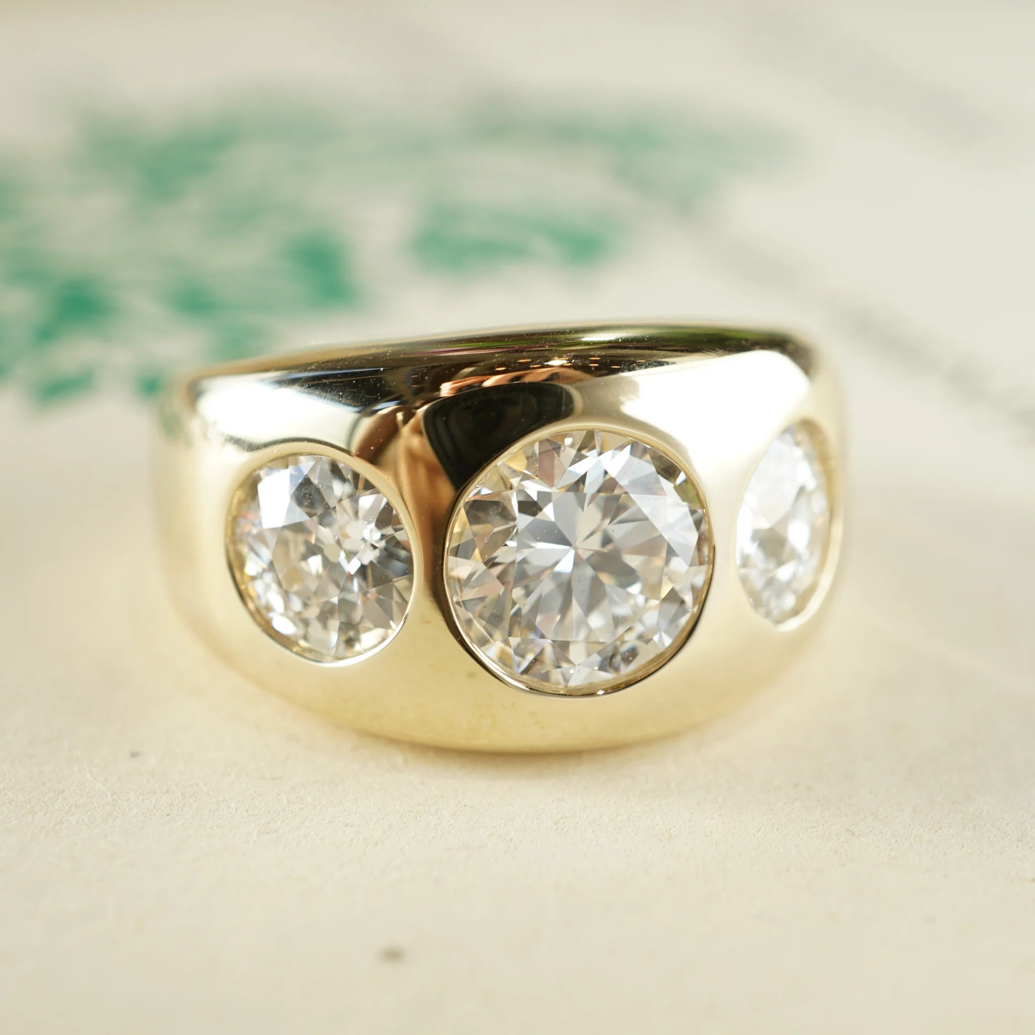 3.25 Three Stone Diamond Cocktail Ring 14k Yellow Gold - Image 6