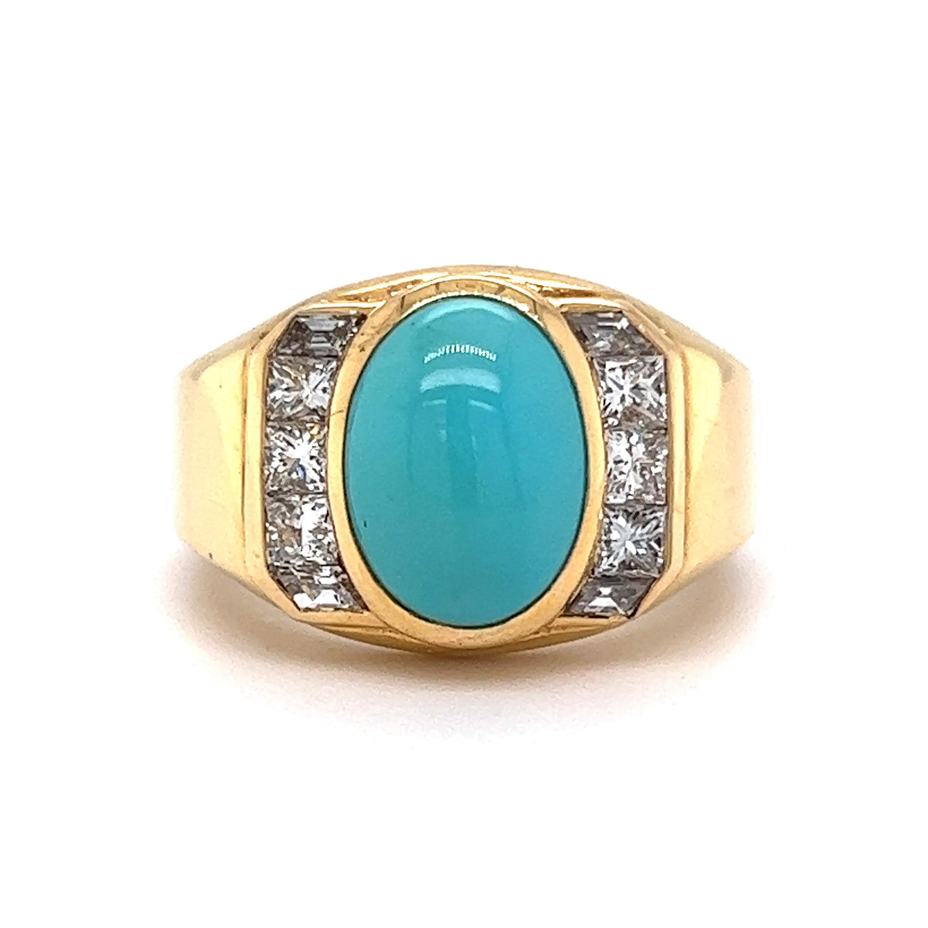 3.25 Cabochon Cut Turquoise Cocktail Ring in 18k Yellow Gold