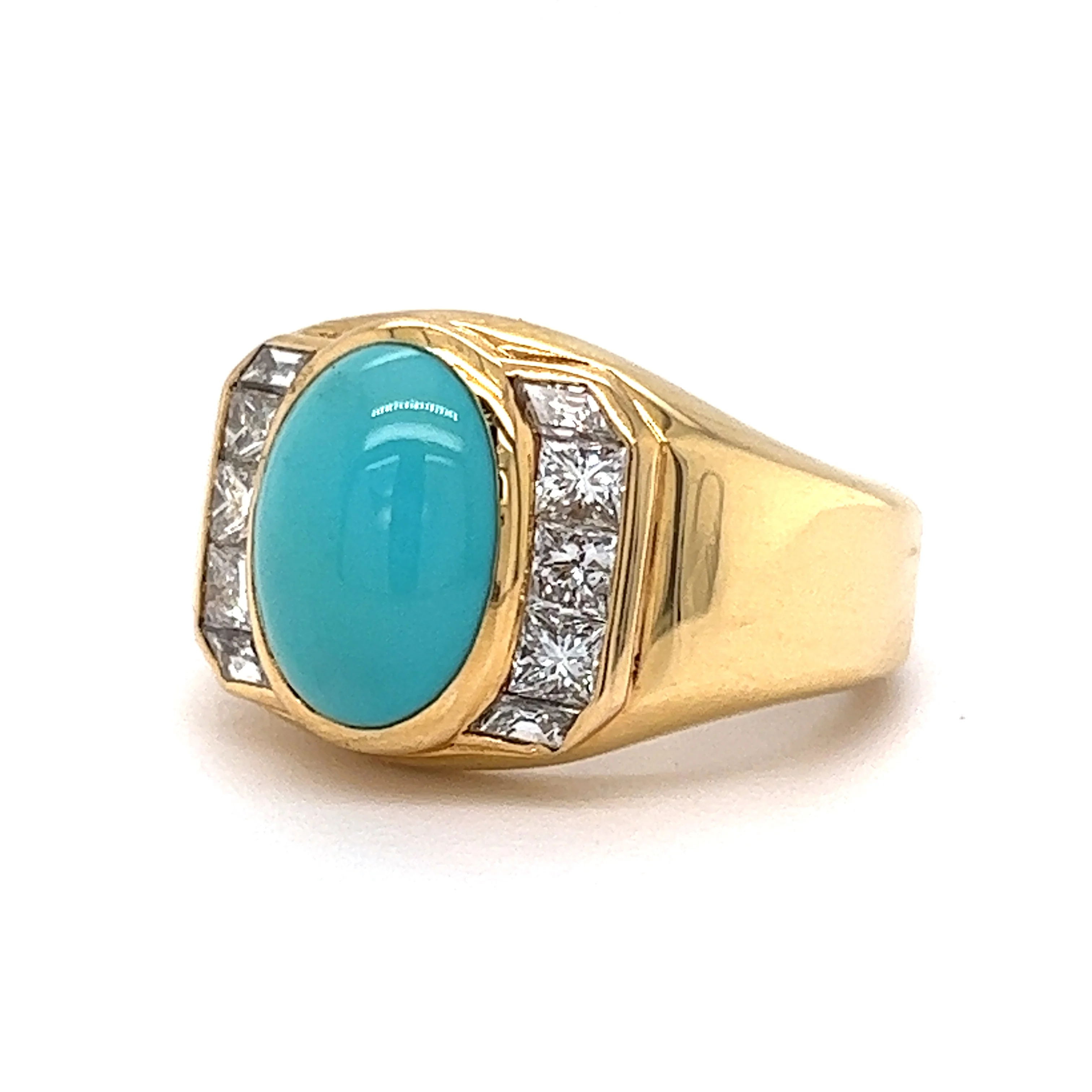 3.25 Cabochon Cut Turquoise Cocktail Ring in 18k Yellow Gold - Image 2