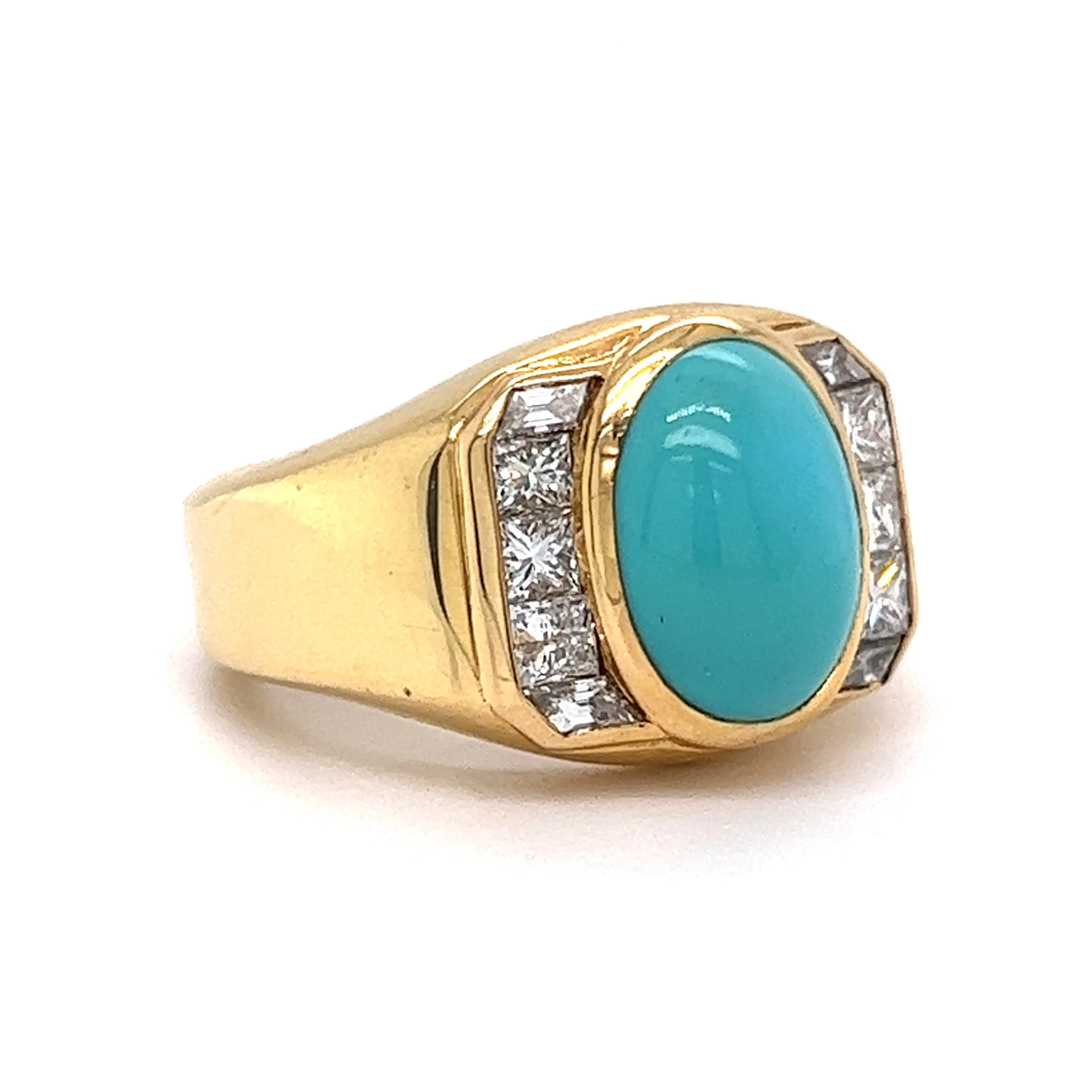 3.25 Cabochon Cut Turquoise Cocktail Ring in 18k Yellow Gold - Image 3