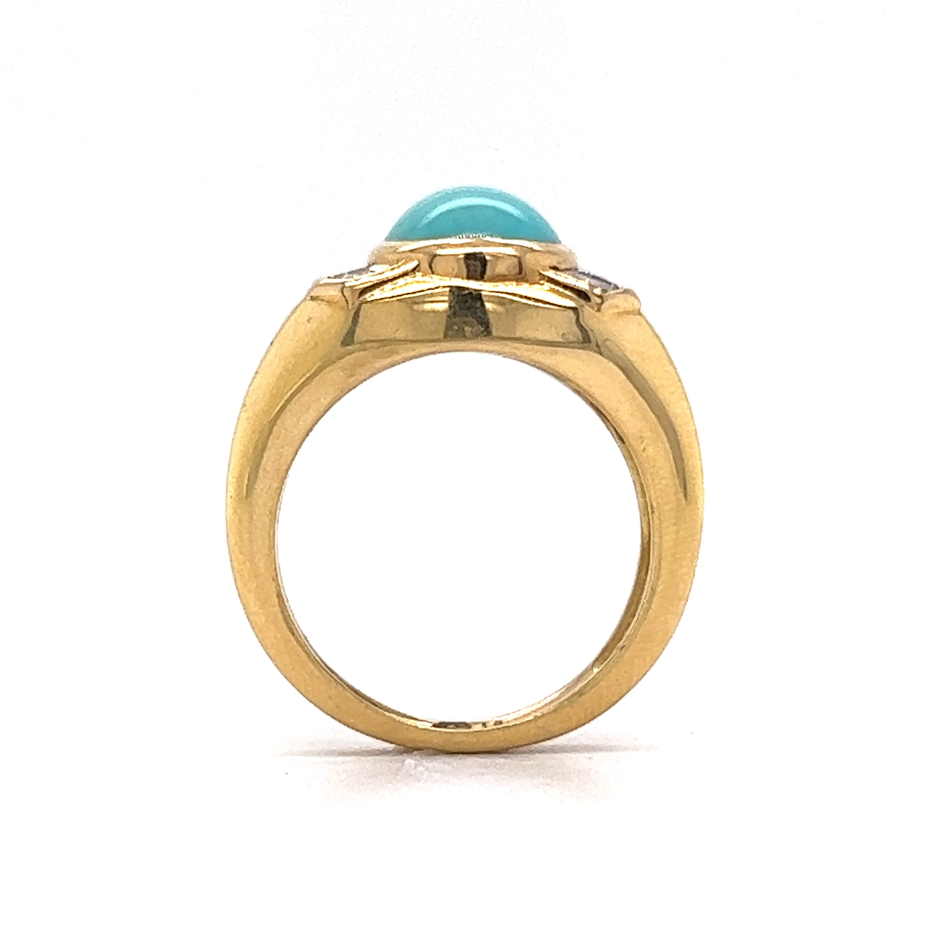 3.25 Cabochon Cut Turquoise Cocktail Ring in 18k Yellow Gold - Image 4