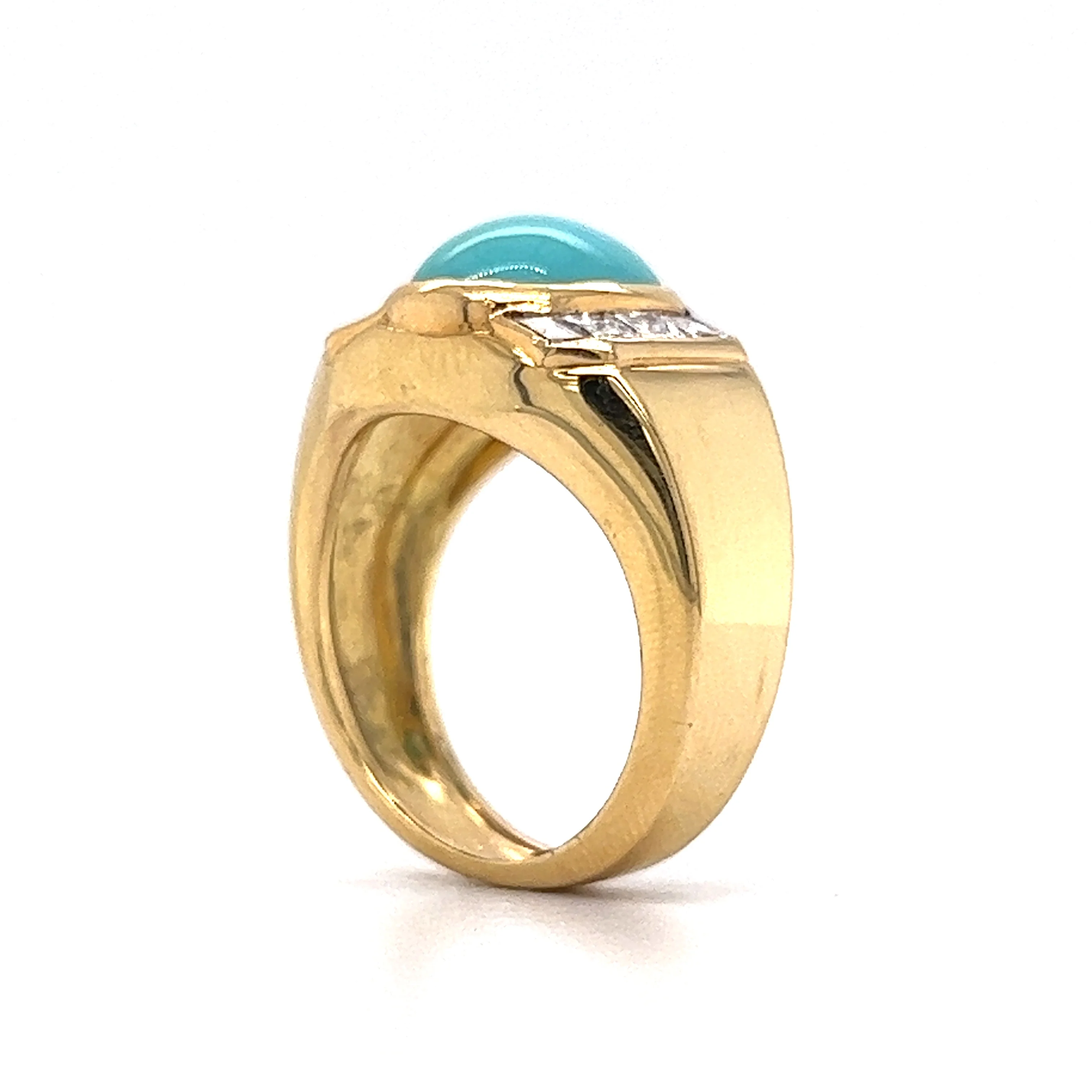 3.25 Cabochon Cut Turquoise Cocktail Ring in 18k Yellow Gold - Image 5