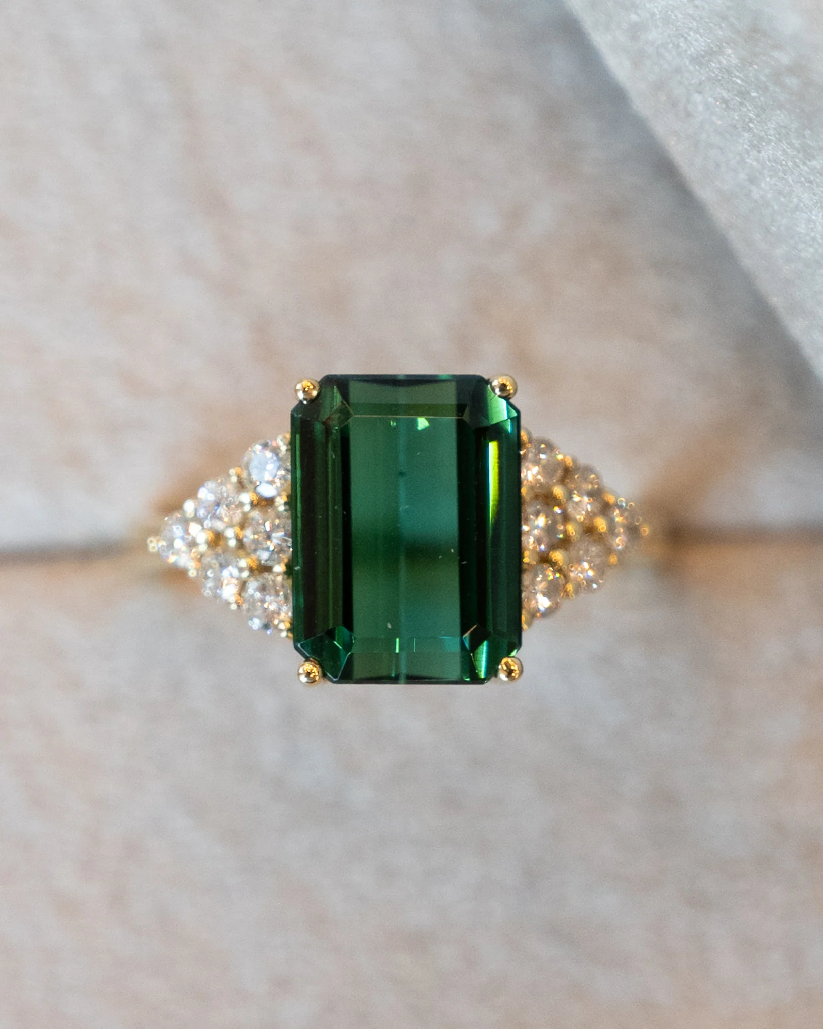 3.26 Emerald Cut Green Tourmaline Cocktail Ring 18k - Image 6