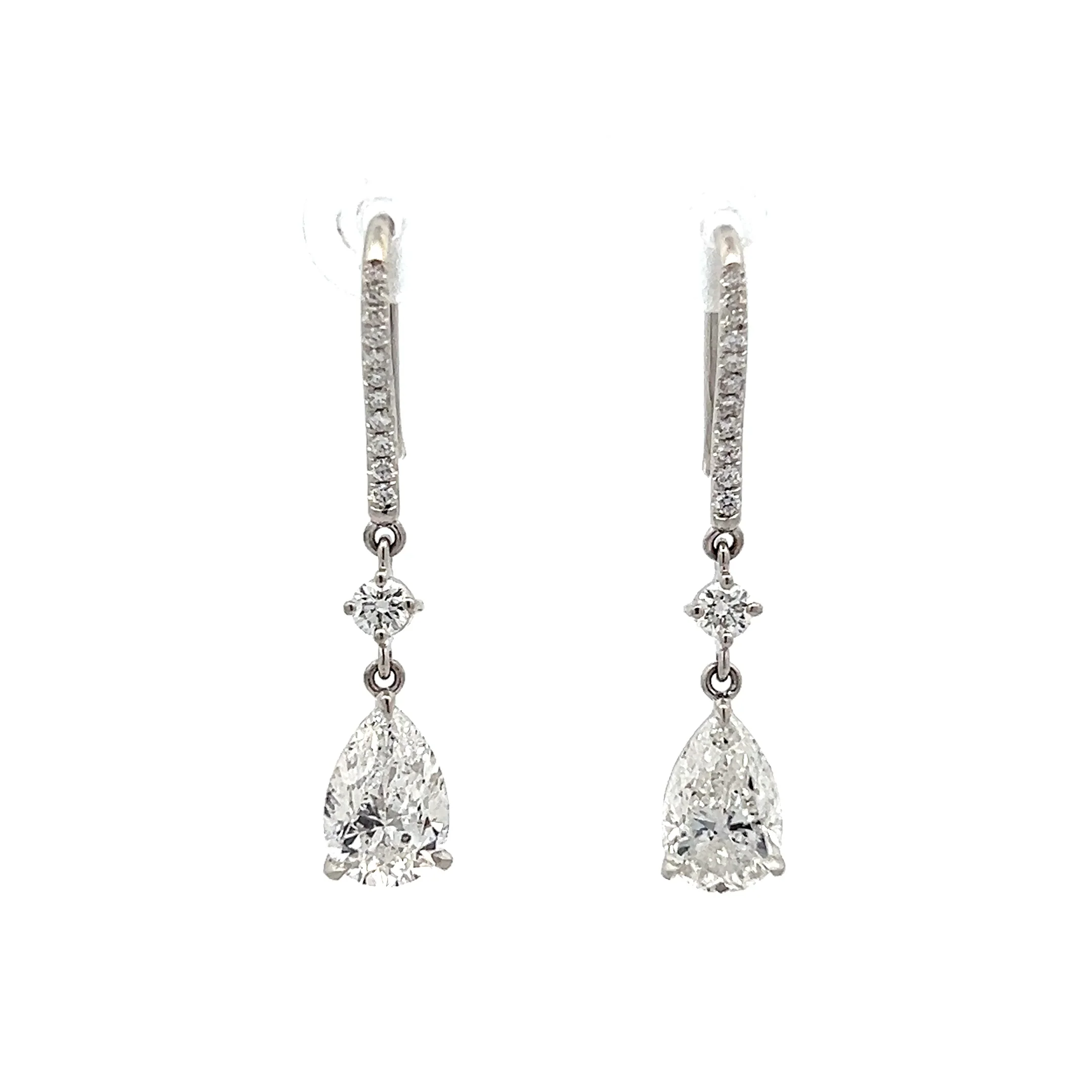 3.28 Pear Cut Diamond Drop Earrings in Platinum