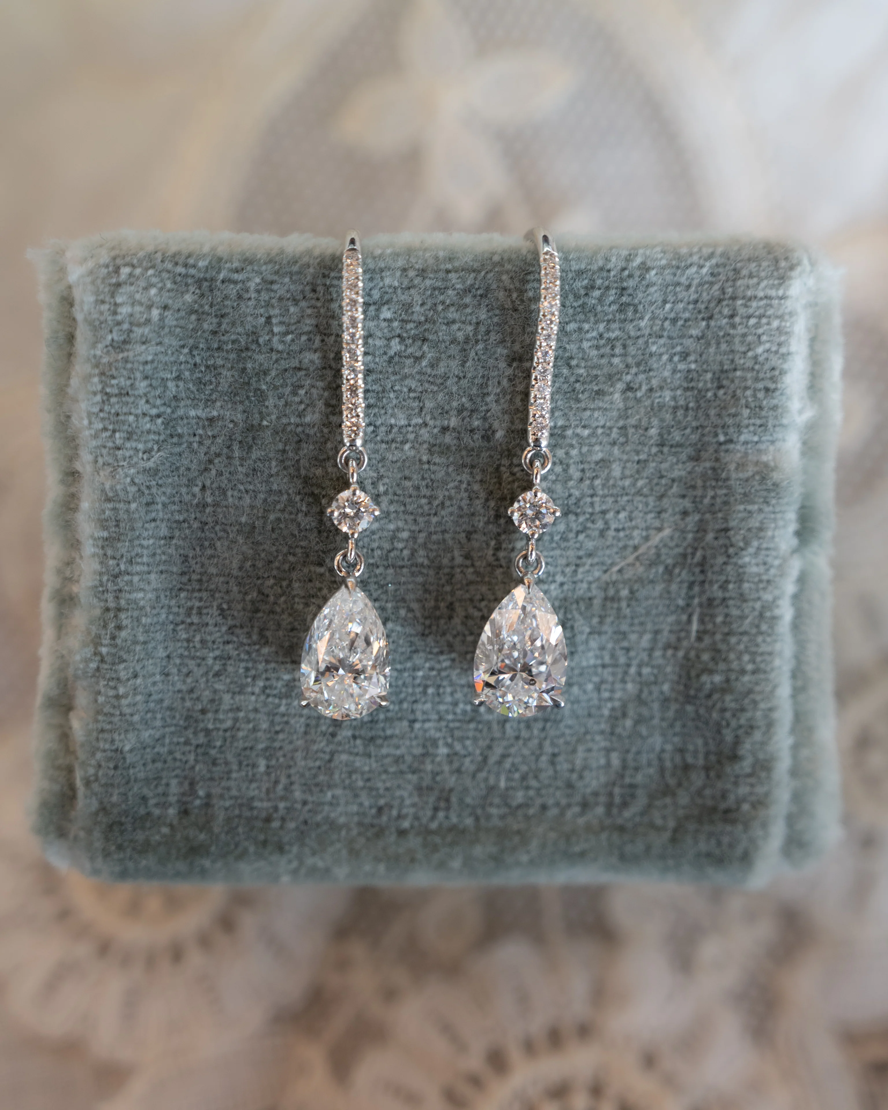 3.28 Pear Cut Diamond Drop Earrings in Platinum - Image 4