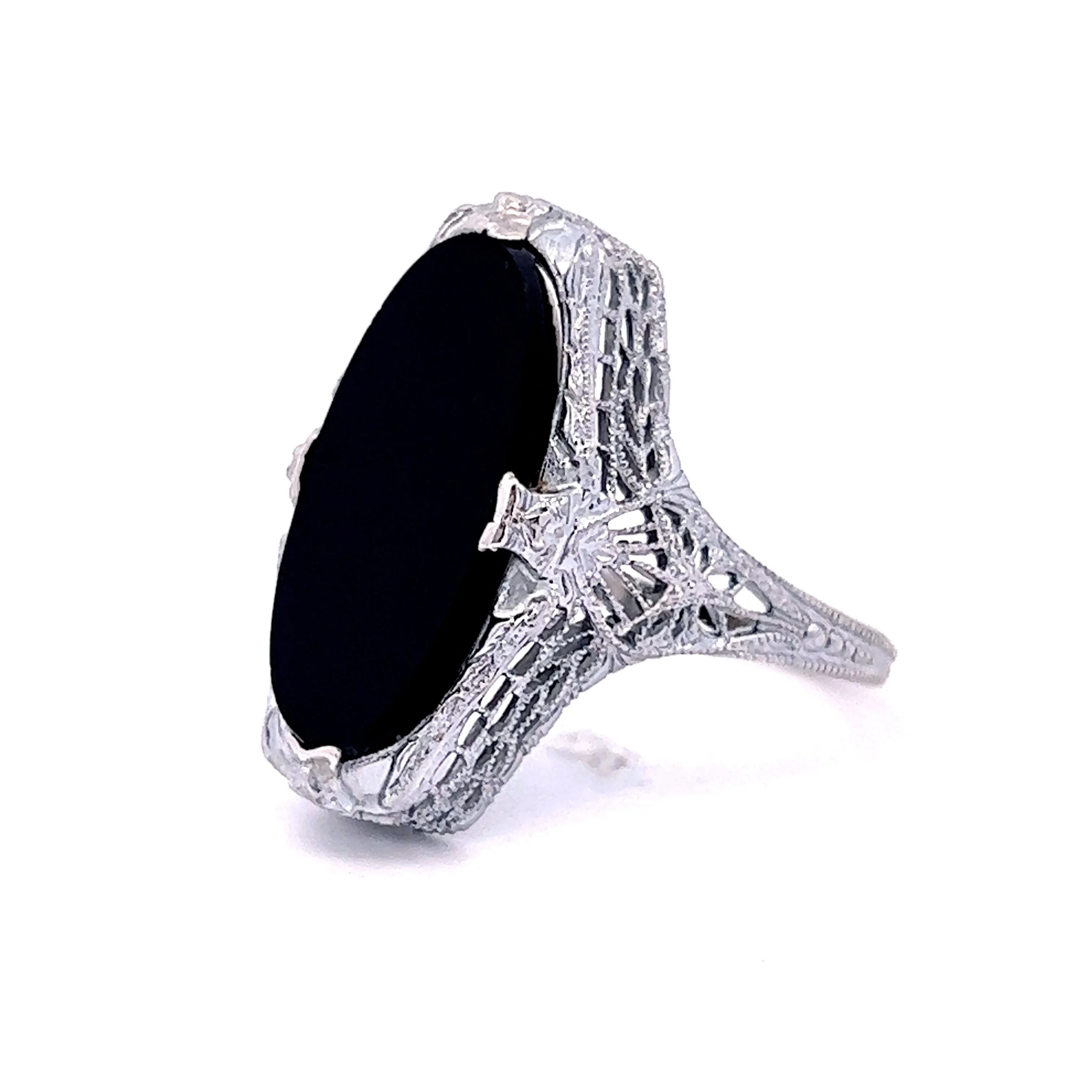 3.29 Art Deco Black Onyx Ring in 14k White Gold - Image 2
