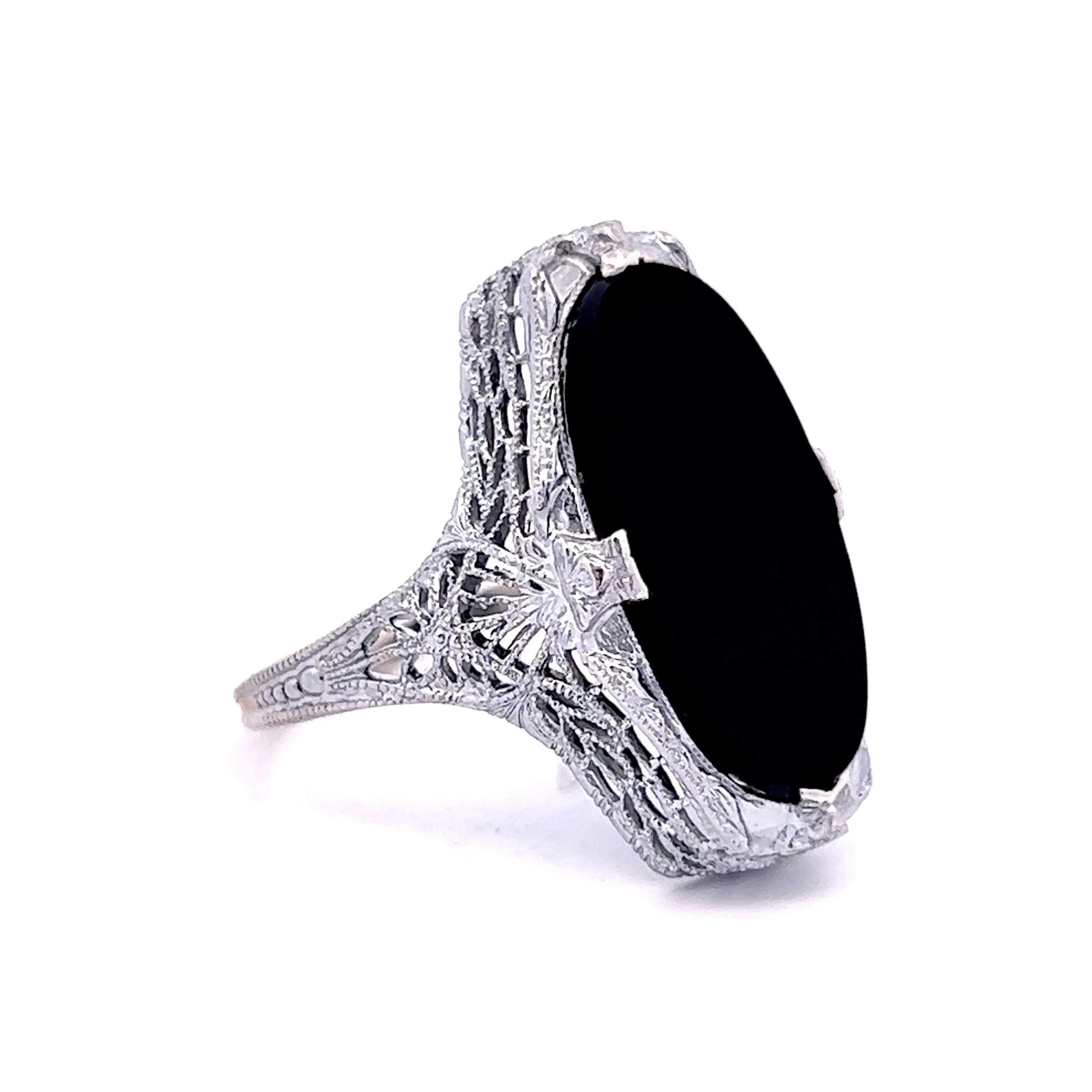3.29 Art Deco Black Onyx Ring in 14k White Gold - Image 3