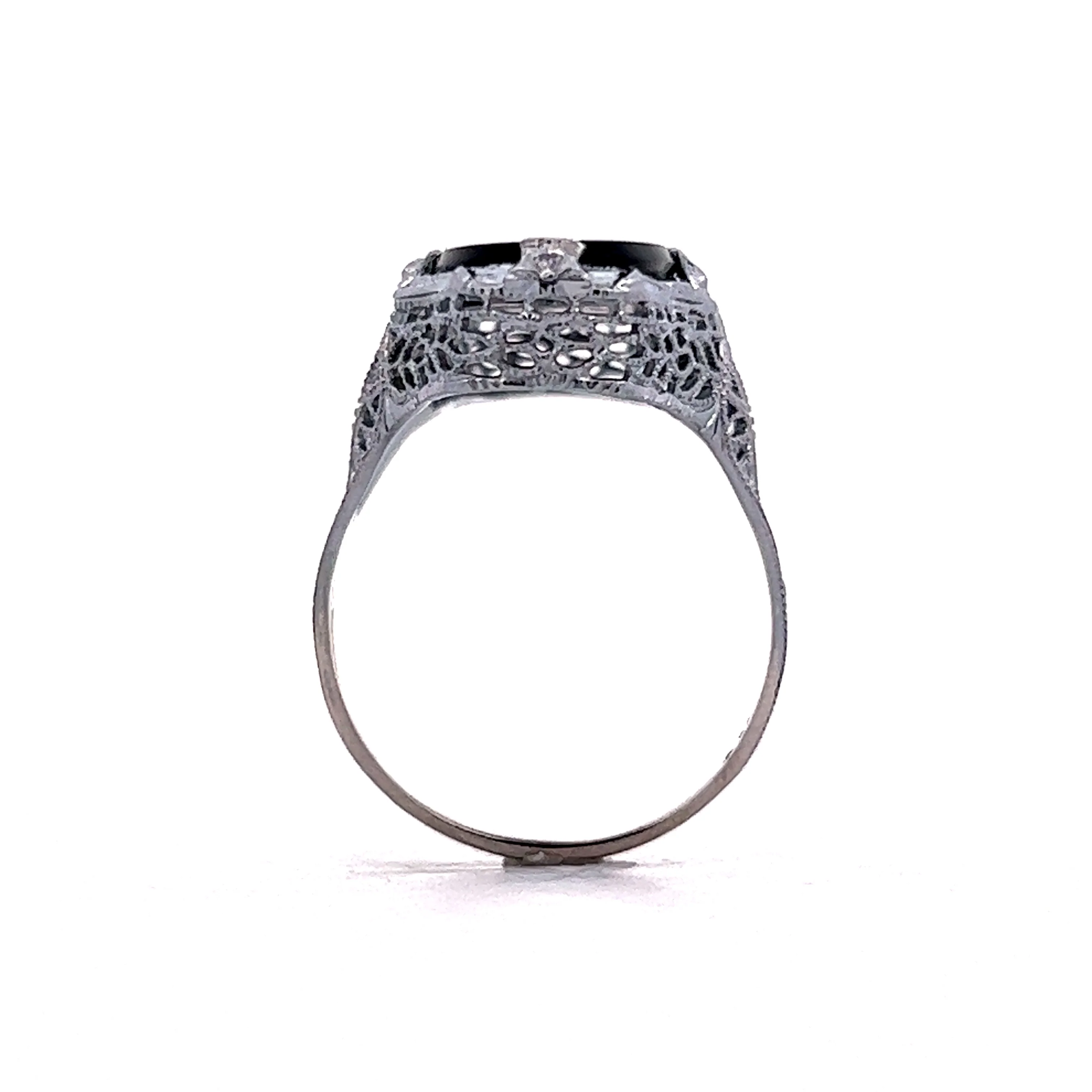 3.29 Art Deco Black Onyx Ring in 14k White Gold - Image 4