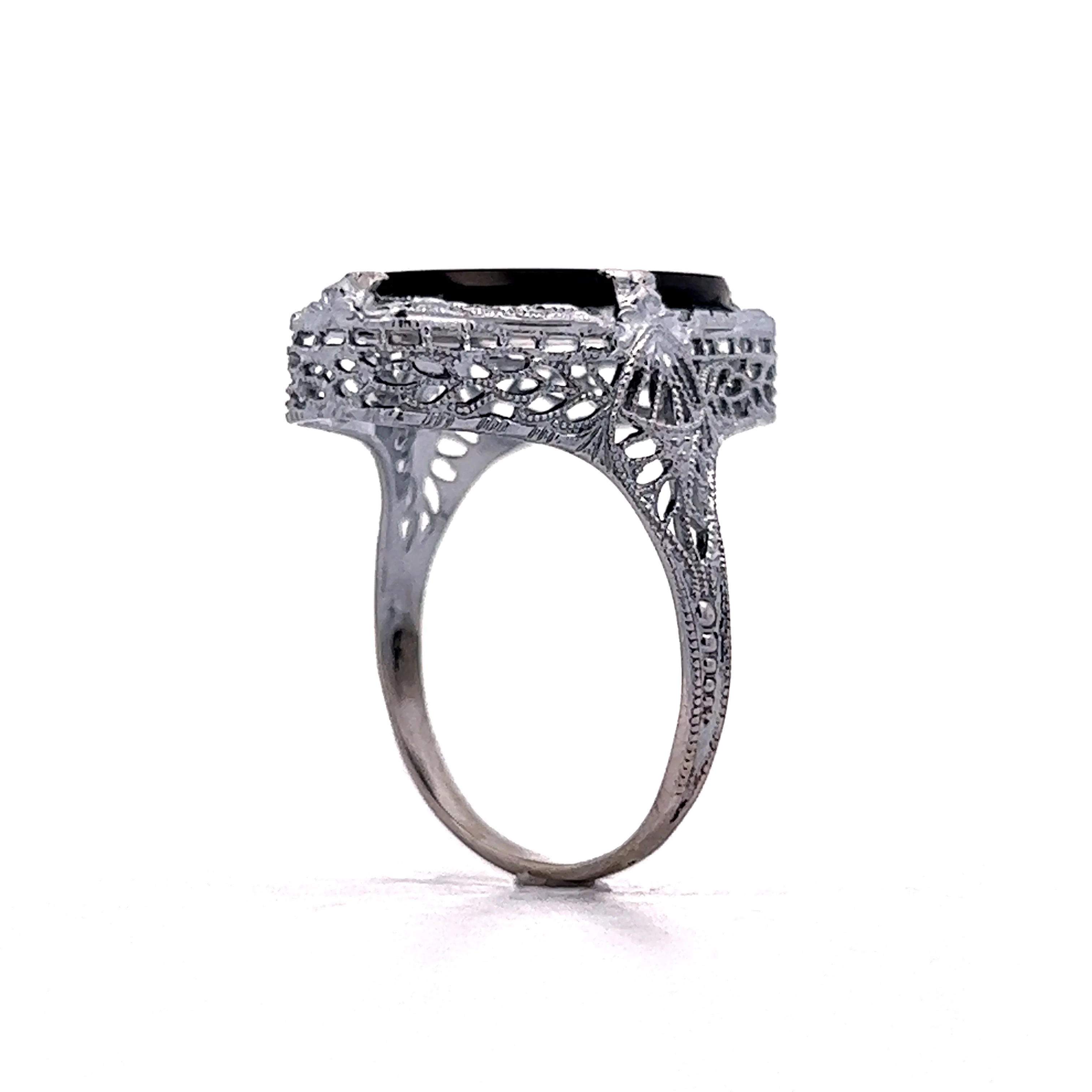 3.29 Art Deco Black Onyx Ring in 14k White Gold - Image 5