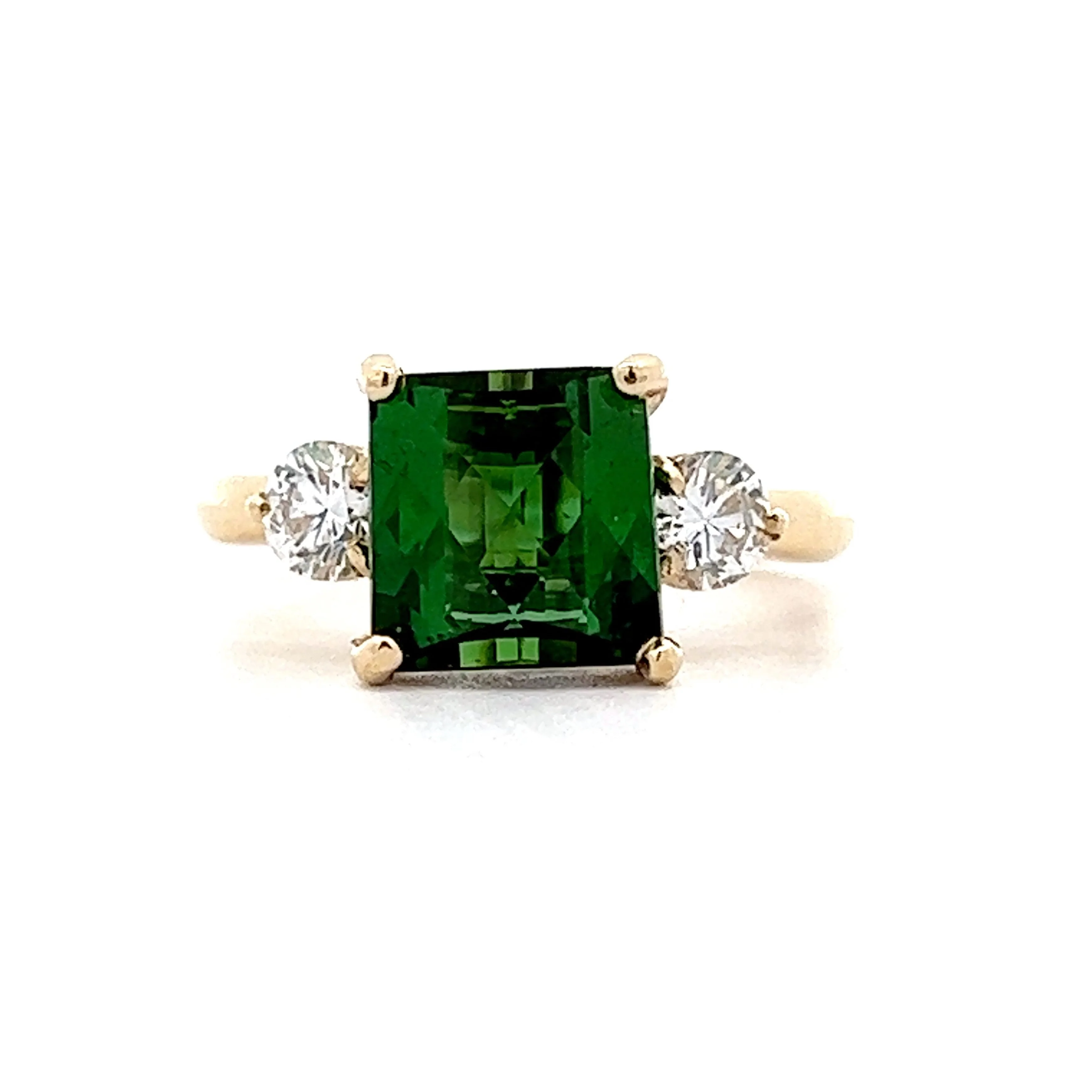 3.30 Green Tourmaline Engagement Ring in Yellow Gold