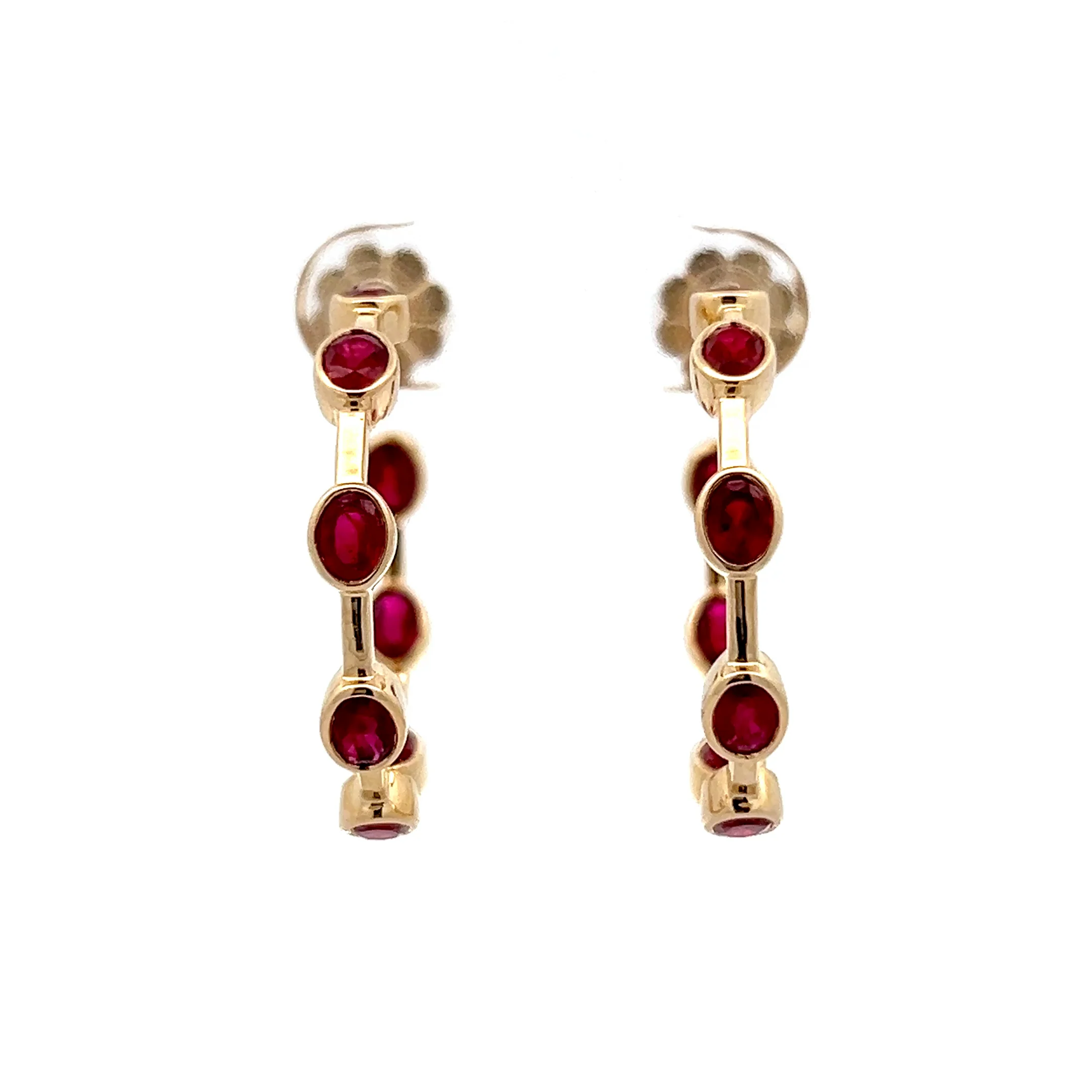 3.30 Oval Ruby Hoop Earrings in 14k Yellow Gold
